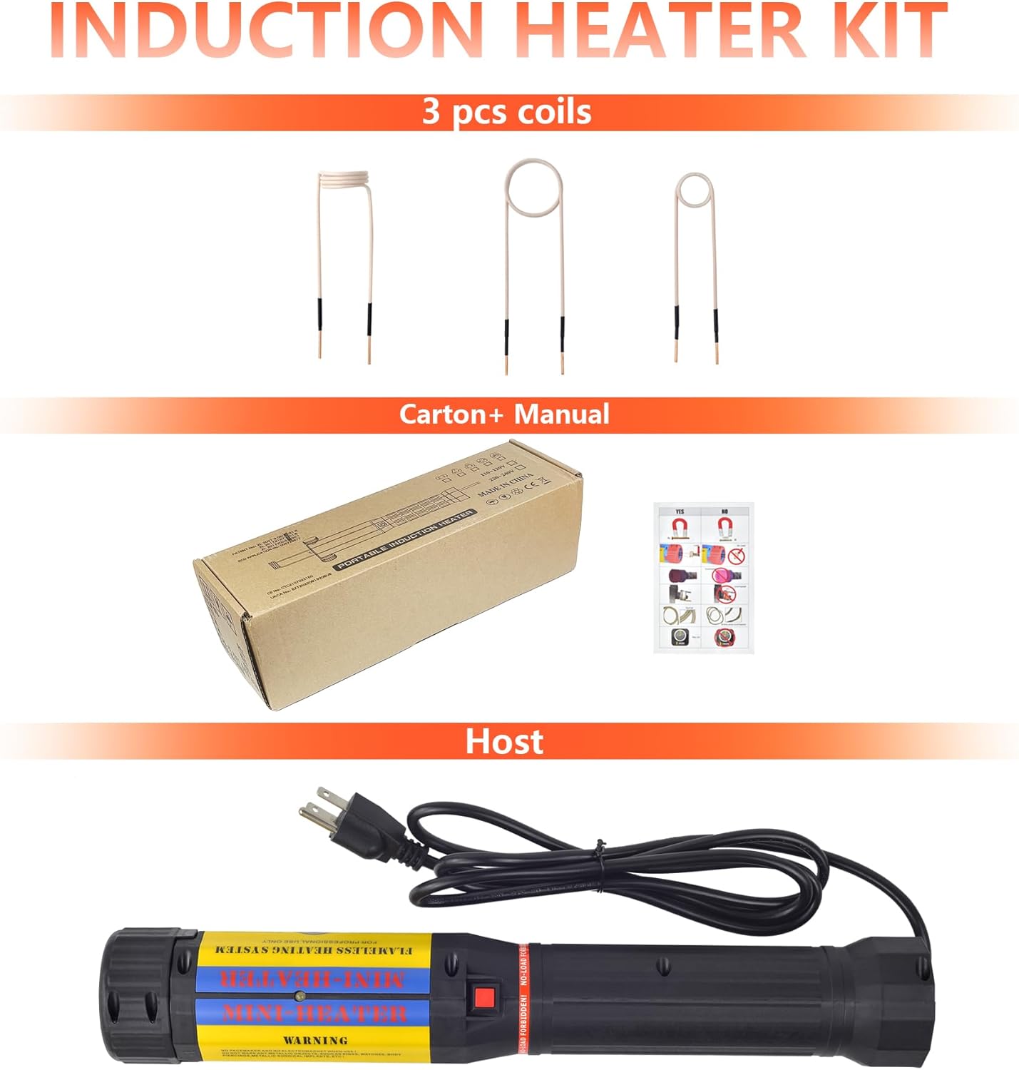 Herramienta de calentador de inducción de 1100 W, kit de calentador de inducción magnética de 3 bobinas, calefacción sin llama automotriz,