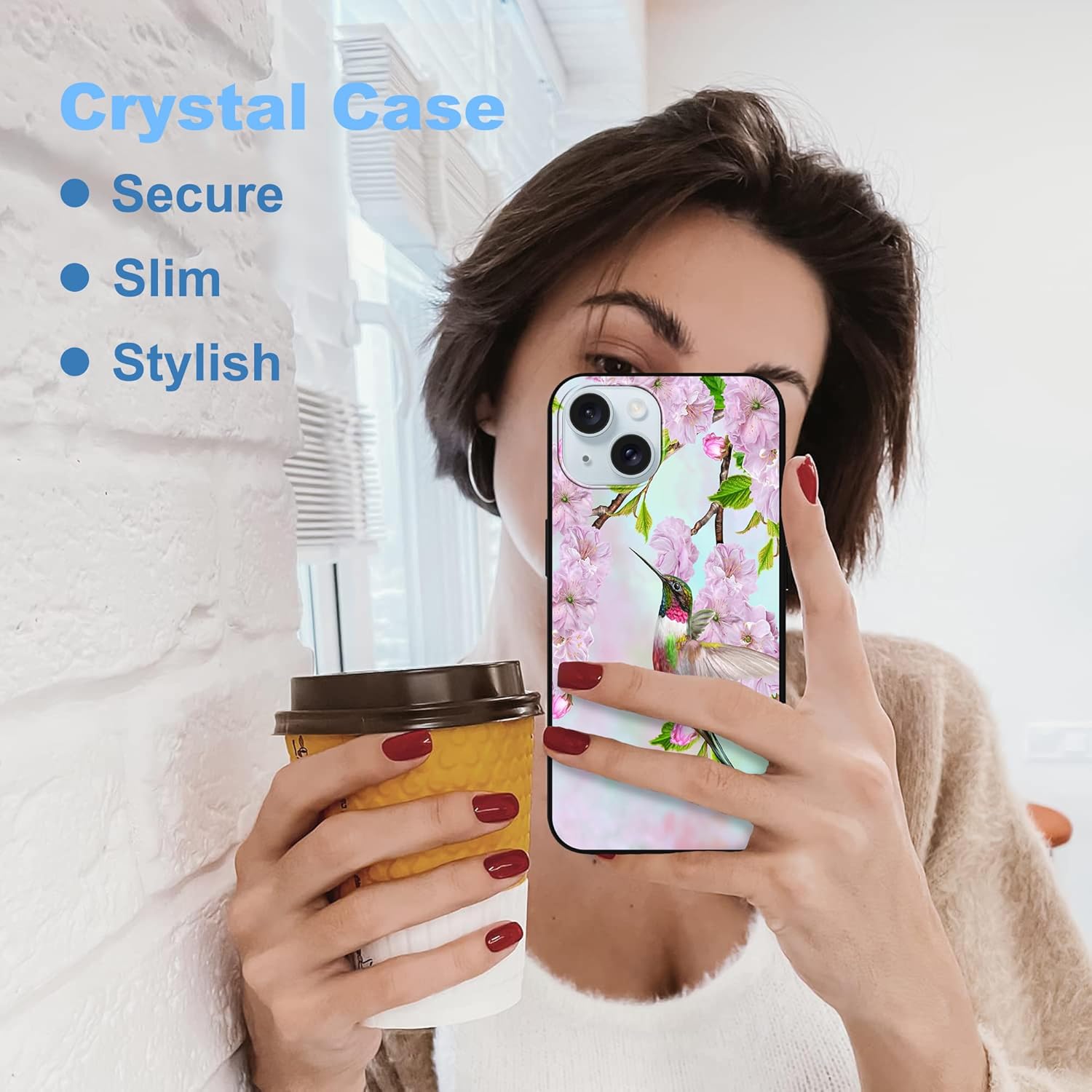 MSEAANBK Funda de colibrí para iPhone 15 de 6.1 pulgadas, diseño de flores de cerezo para iPhone 15, para mujeres, niñas y hombres, TPU suave, a