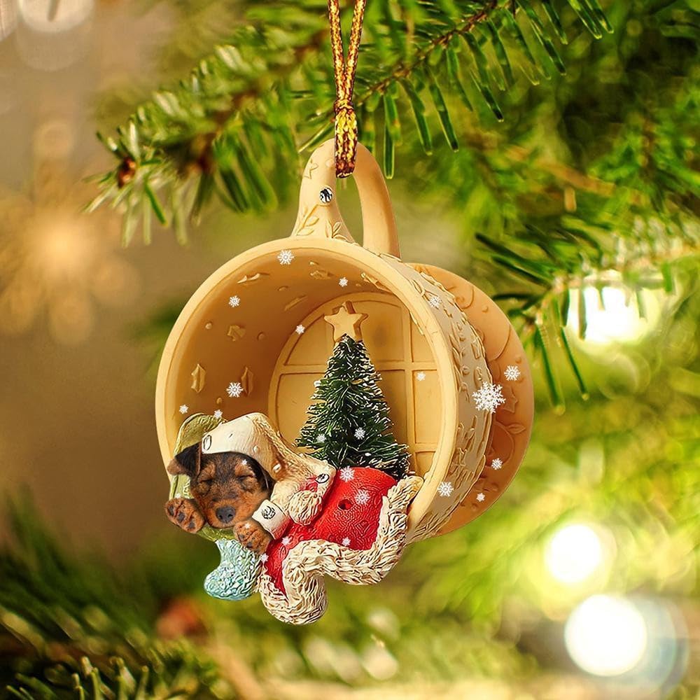 Adorno colgante de acrílico para árbol de Navidad, 8 piezas de colgantes de perro salchicha de Navidad no 3D de acrílico lindo perro salchicha con