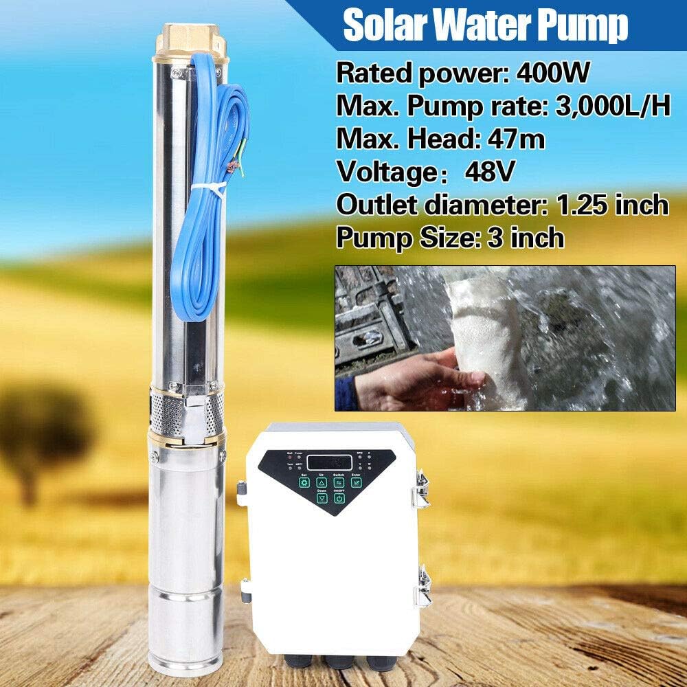 Bomba de agua solar de 3 pulgadas de diámetro profundo DC bomba de agua sumergible para pozo profundo+controlador MPPT para barco, barco, estanques