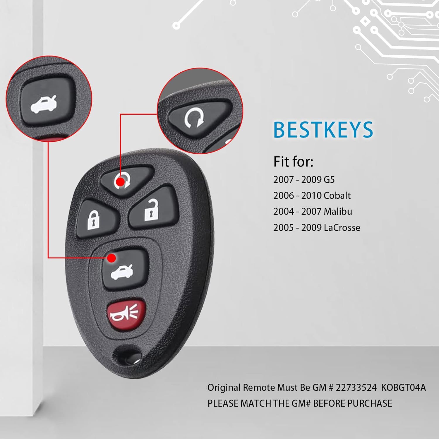 Control remoto de repuesto para Pontiac Grand Prix 2005-2008