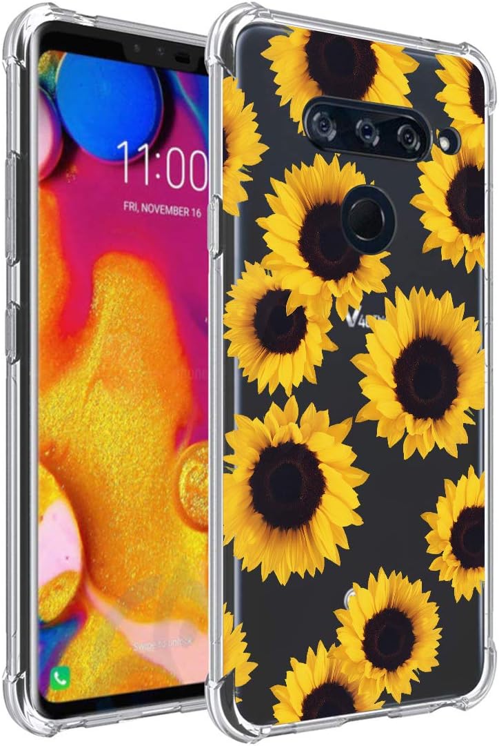 Funda para LG V40, para LG V40 ThinQ con flores, a prueba de golpes, transparente, suave, flexible, TPU delgada, funda para LG V40para LG V40 ThinQ