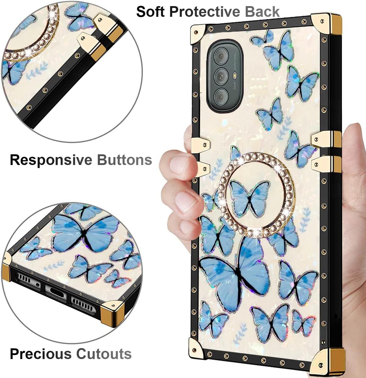 Para Moto G Pure 2021G Power 2022 Lujo Más Nuevo Retro Mariposa Shell Patrón Diseño De Piel Trasera TPU + PU Cuero Chapado Cuadrado Esquina Fuerte