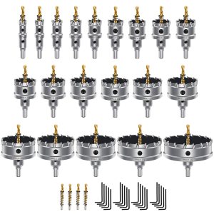 dashap Juego de 20 piezas de sierra perforadora de carburo TCT con 4 brocas, juego de sierra perforadora para metal, sierra de corte de dientes con dashap Juego de 20 piezas de sierra perforadora de carburo TCT con 4 brocas, juego de sierra perforadora para metal, sierra de corte de dientes con