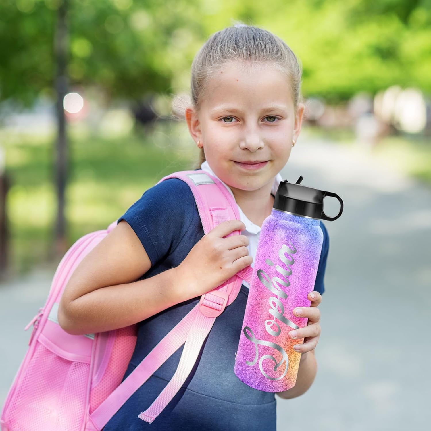 ARTSMADE Botellas de agua personalizadas para niños con nombre, botellas de agua de acero inoxidable personalizadas para la escuela, aisladas al