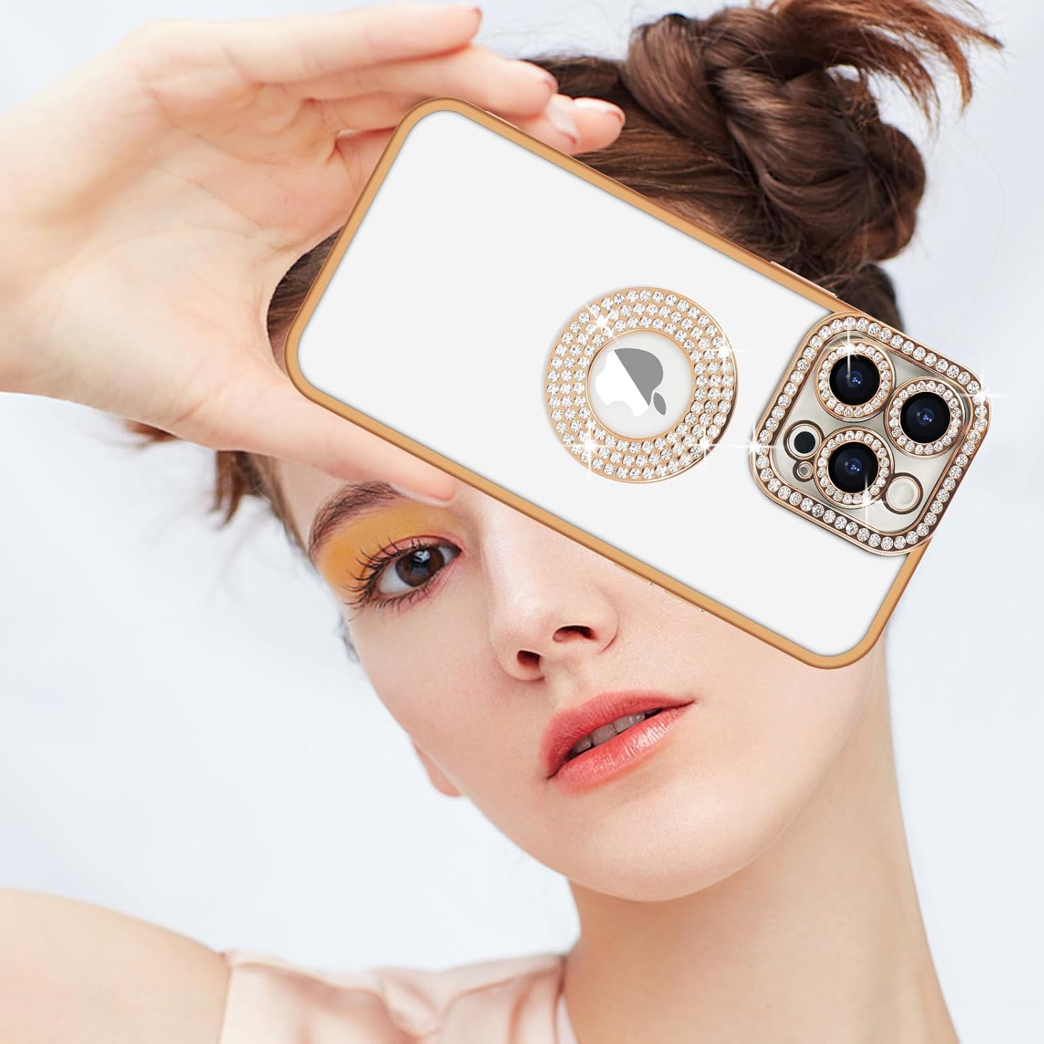 Losin Funda compatible con iPhone 15 Pro Max con purpurina y vista de logotipo para mujeres y niñas, funda de lujo con diamantes de imitación, funda