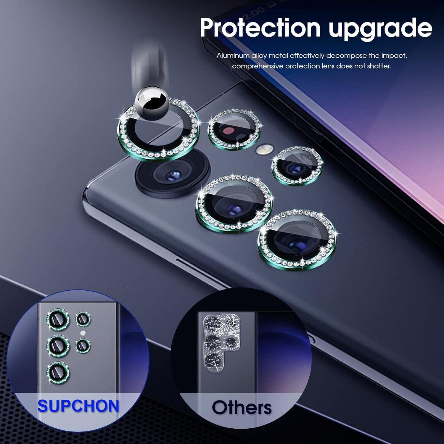 Protector de lente de cámara compatible con Samsung Galaxy S23 Ultra, cubierta de lente de anillo de aleación de aluminio, protector de lente de
