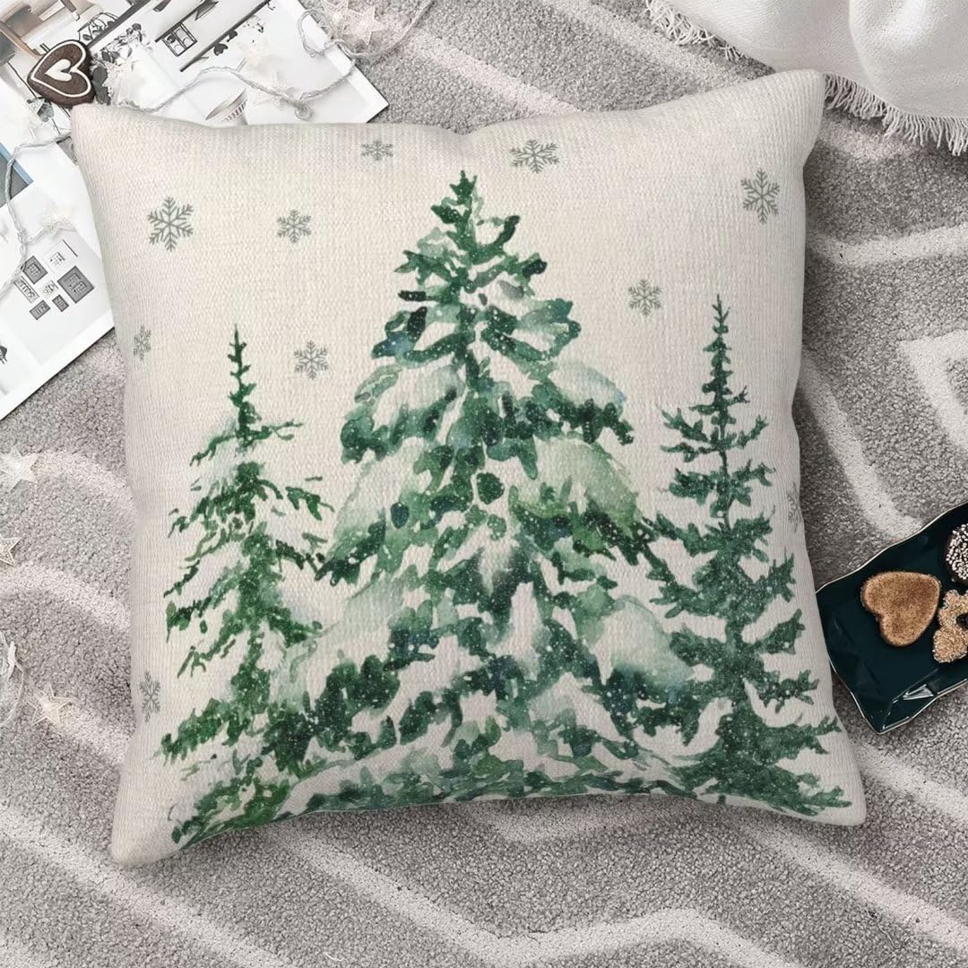 Juego de 2 fundas de almohada navideñas de 20 x 20 pulgadas, diseño de árboles del bosque, fundas de almohada verdes, fundas de almohada de invierno