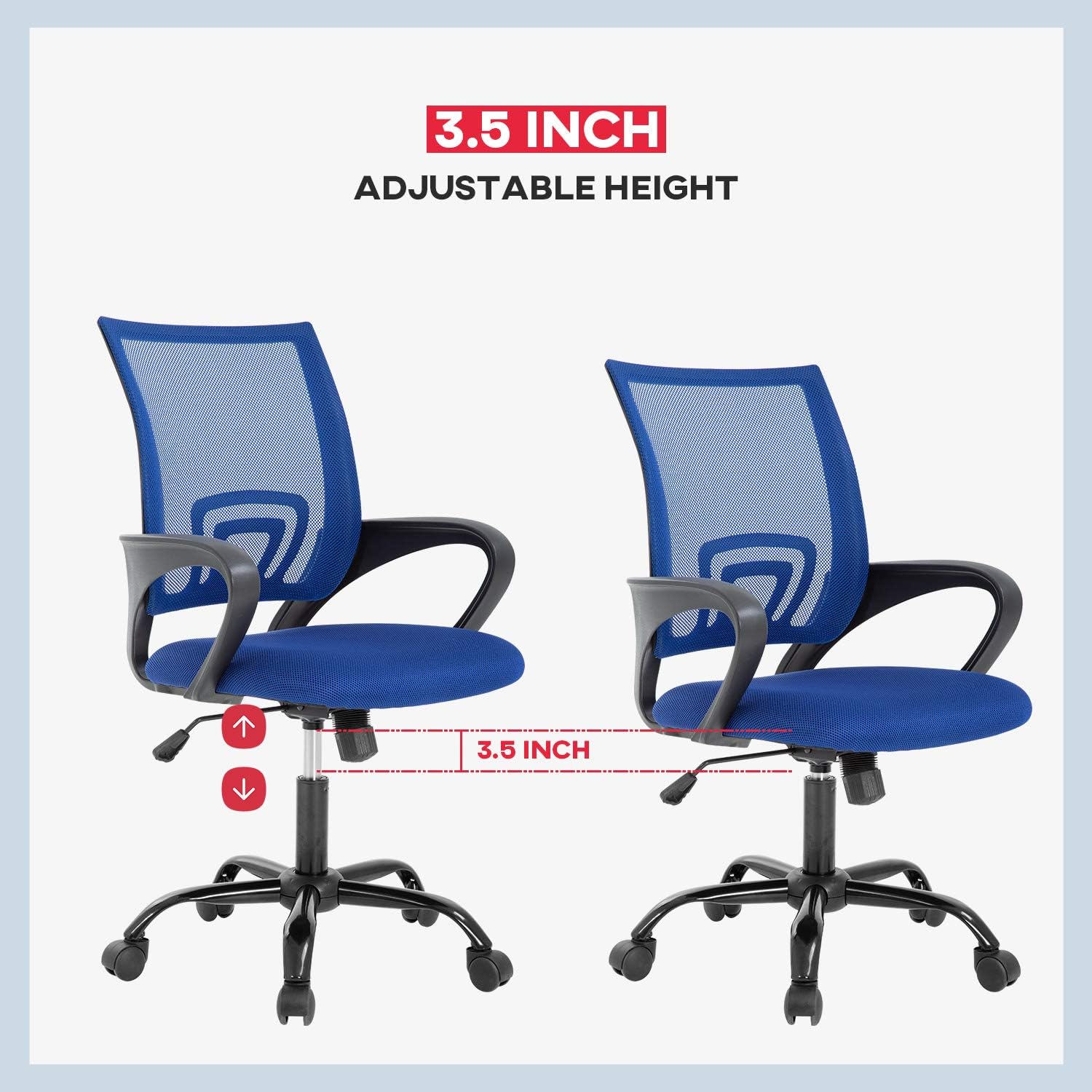 Silla de escritorio ergonómica, silla de oficina de malla para computadora con soporte lumbar y reposabrazos, silla de tareas ajustable para el