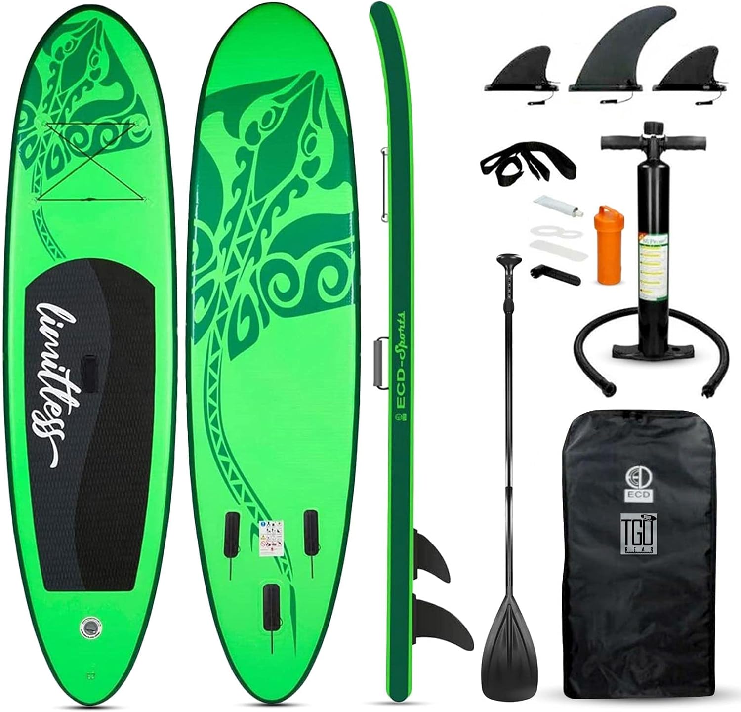 ISUP – Tabla de remo inflable de 10 pies para principiantes, yoga, surf, adultos, cubierta antideslizante, 2 personas, bomba, paleta ajustable, 3
