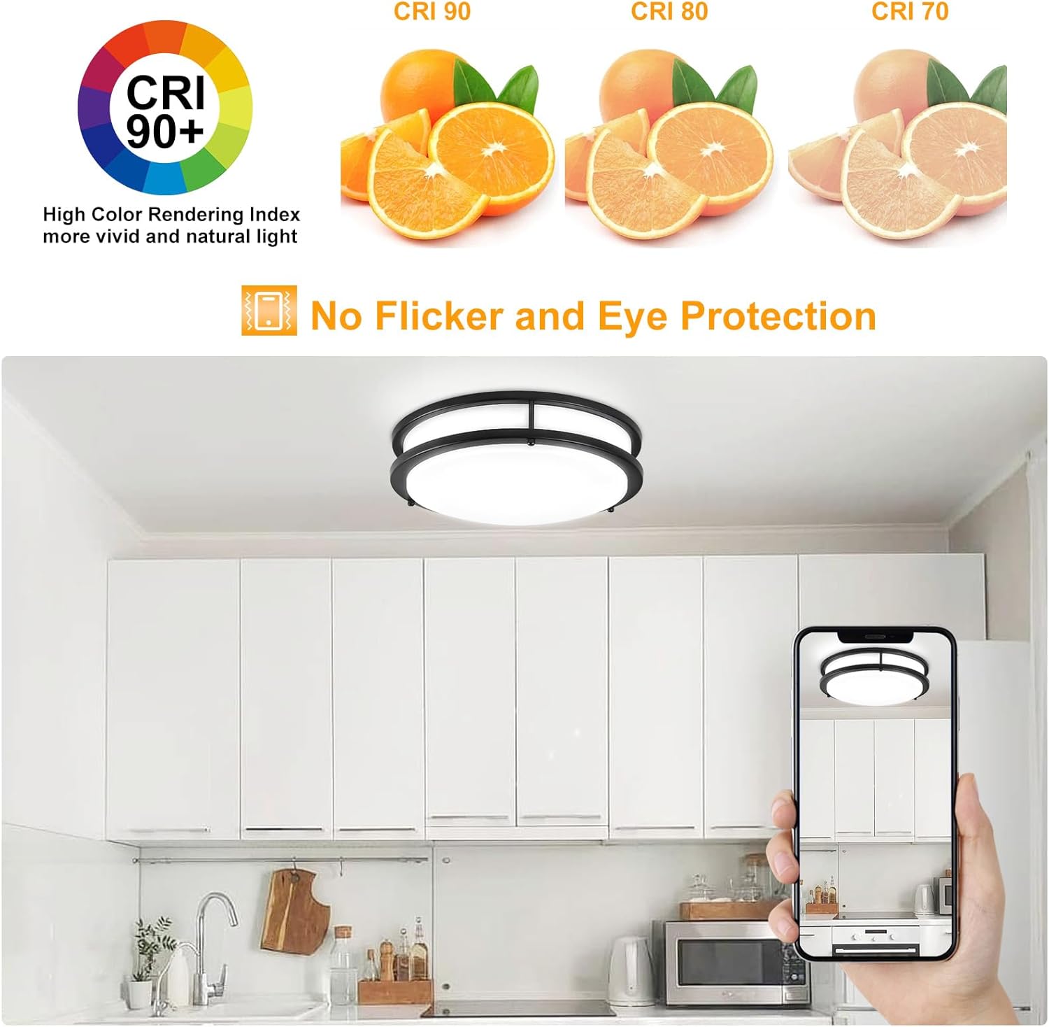 DLLT – Lámpara de techo LED moderna de 30 W con control remoto, regulable de 13 pulgadas, lámpara de techo redonda negra para dormitorio, cocina,