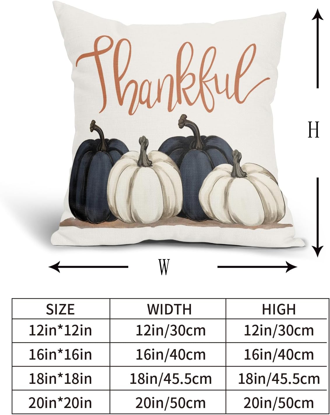 Kawani Juego de 2 fundas de almohada de calabazas azules y blancas de 18 x 18 pulgadas, juego de 2 fundas de almohada de otoño de Acción de Gracias,