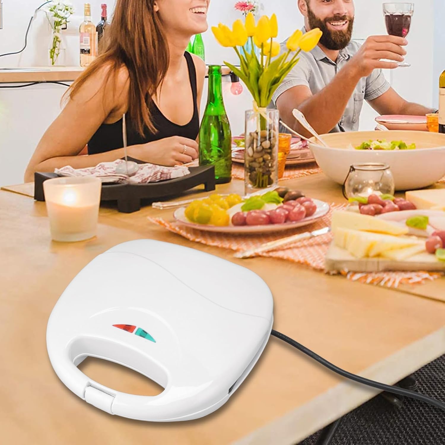 Ozgkee Tostadora eléctrica de 750 W, prensa y tostadora de llenado profundo, tostadora con placa antiadherente, fácil de