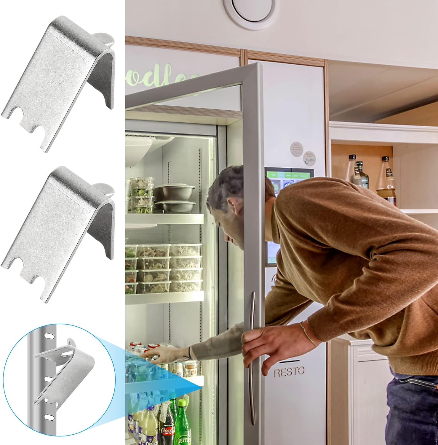 24 clips de acero inoxidable para estante de congelador, soporte de estante de refrigerador de congelador resistente, clips de hebillas cuadradas de