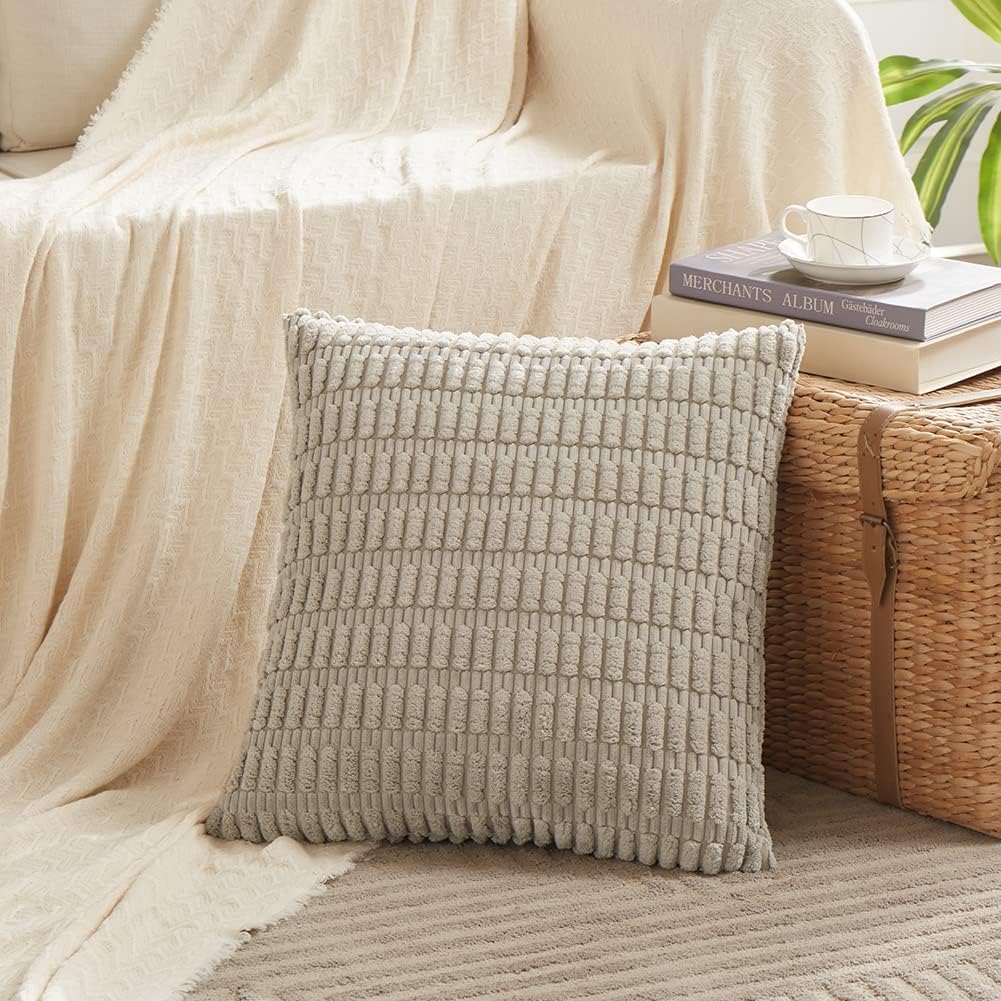 Fancy Homi Paquete de 4 fundas de almohada decorativas neutras de 22 x 22 pulgadas para sala de estar, sofá, cama, sofá, rústico, bohemio,