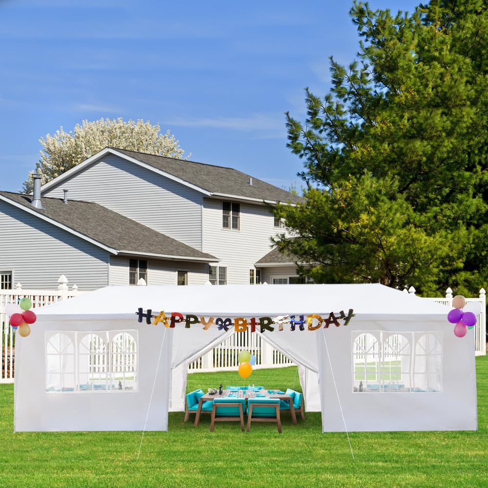 Tienda de campaña para exteriores de 10 x 30 pies con 8 paredes laterales extraíbles, toldo impermeable, glorieta de boda para patio, color blanco