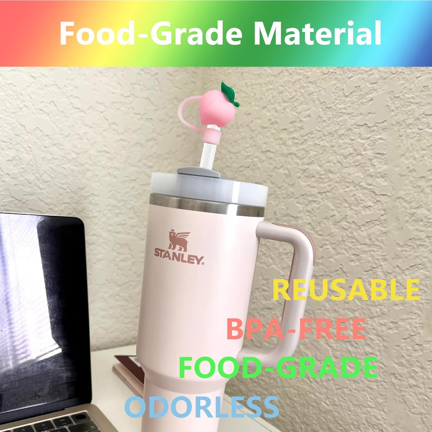 8 fundas para popotes compatibles con vasos Stanley de 30 y 40 onzas, reutilizables, bonitas puntas de silicona para popotes, protectores para copas