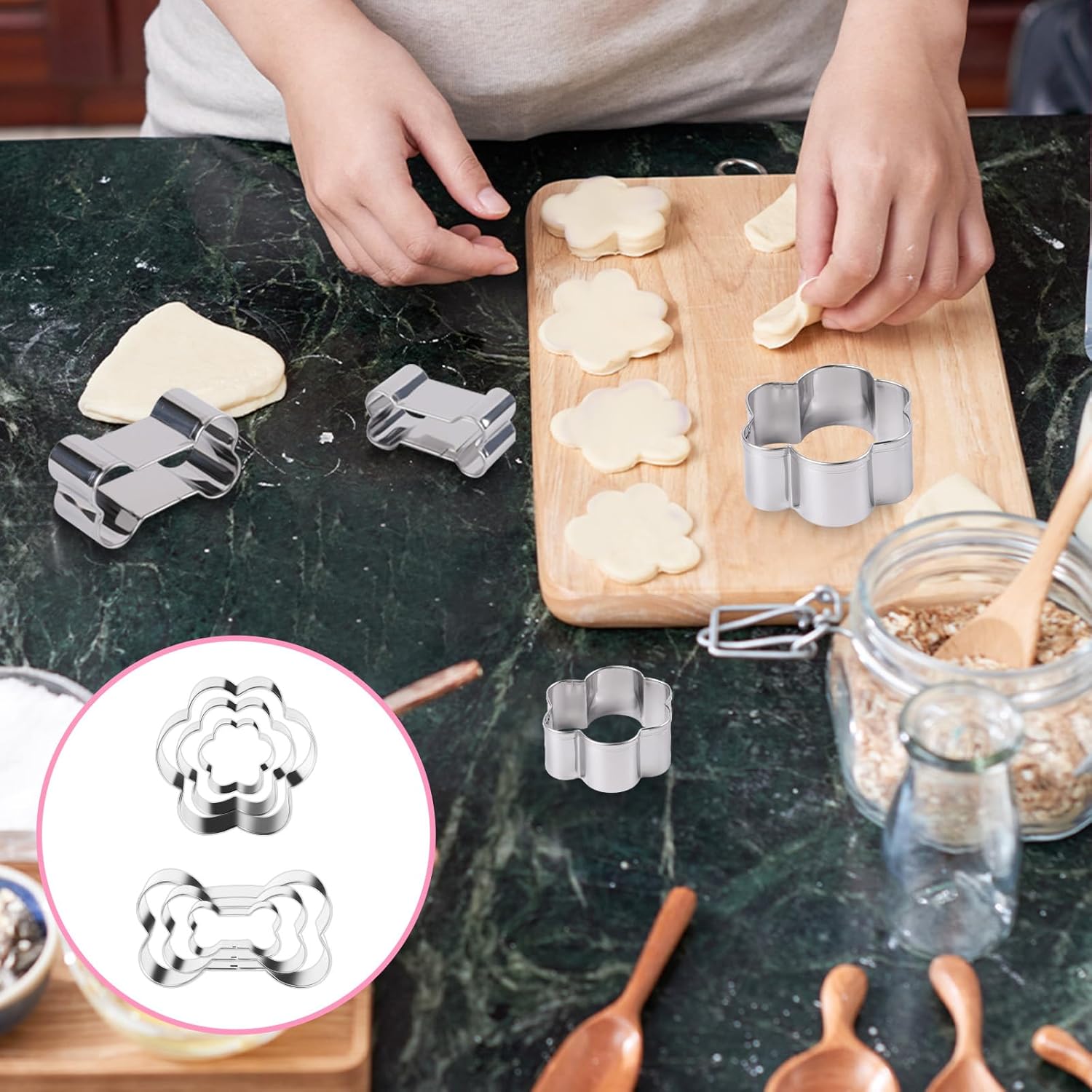 Cortador de galletas para perros, 6 piezas de cortadores de galletas de acero inoxidable con huellas de hueso y huellas de perro, juego de