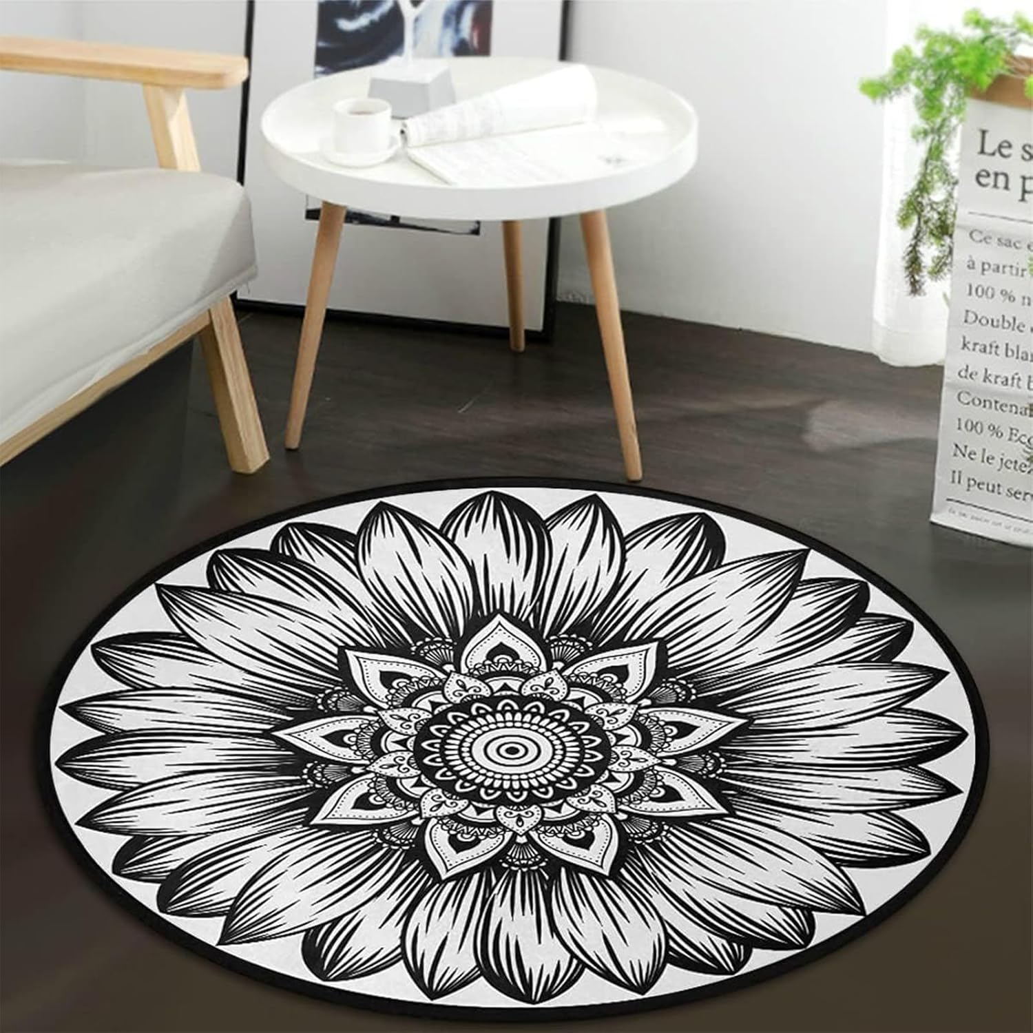 Alfombra redonda bohemia de 3 pies, suave, bohemia, con mandala, antideslizante, para interiores, sofá, suelo, sala de estar, sofá, dormitorio,