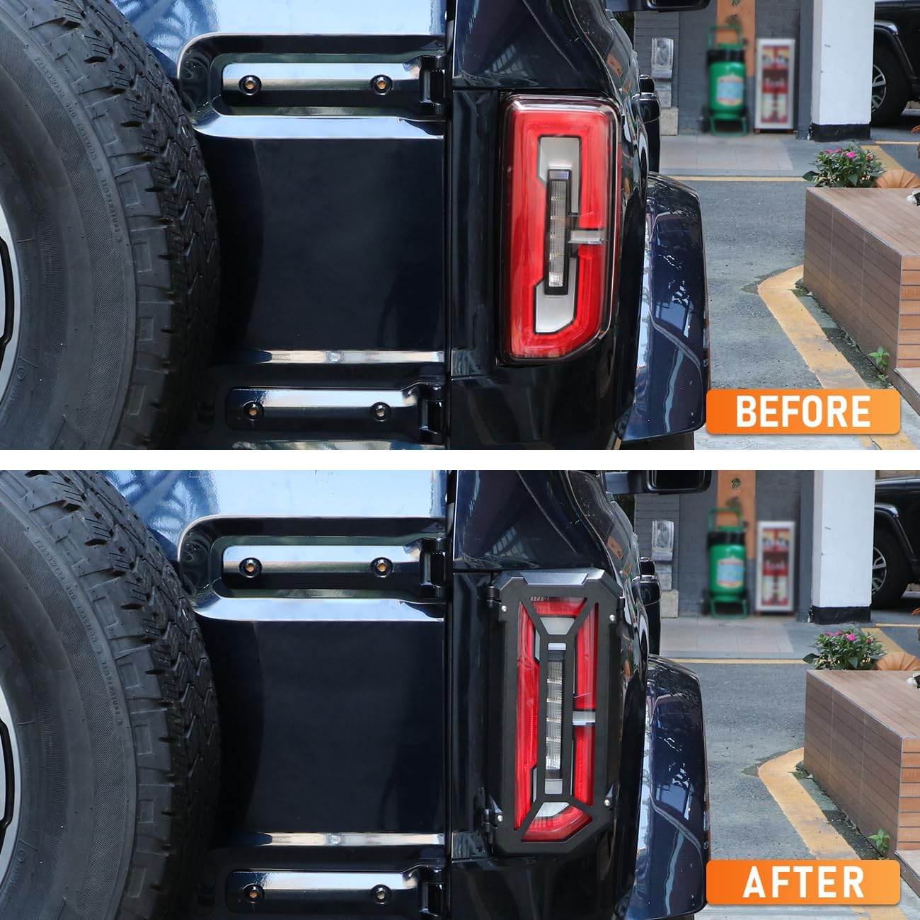 2 protectores de luces traseras para luces traseras compatibles con Ford Bronco 2021 2022 2023, accesorios exteriores Kit de moldura (no apto para