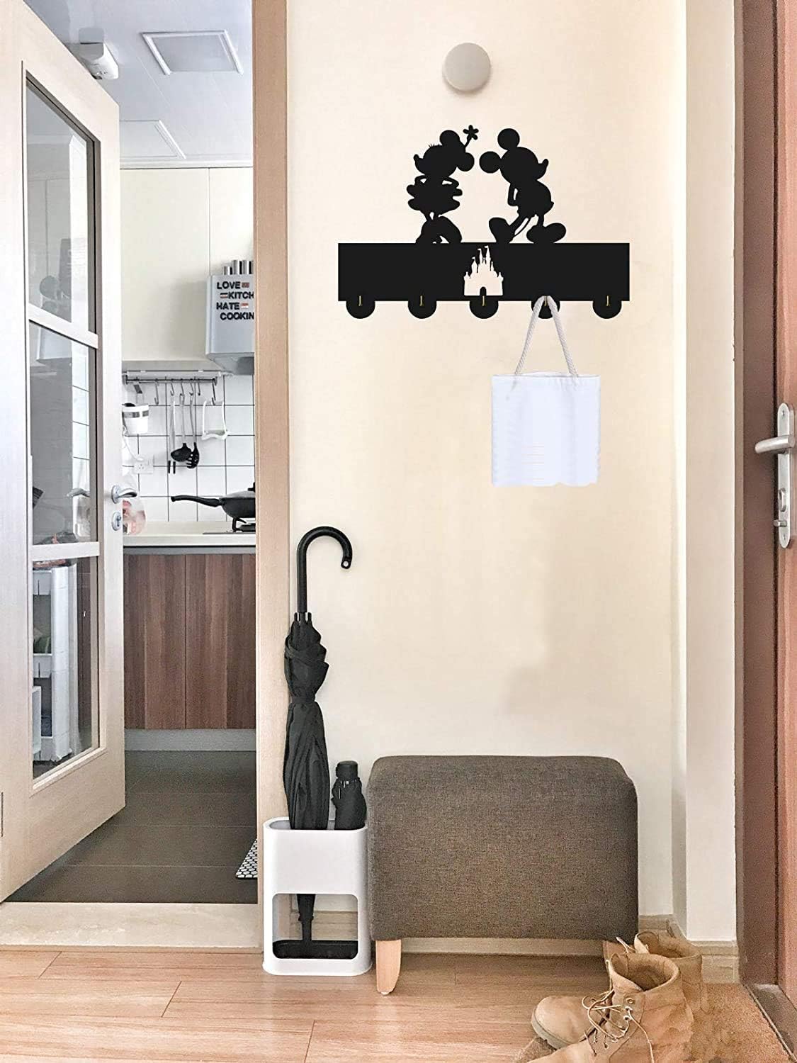 Ganchos negros para llaves de pared, 5 ganchos de madera, para decoración del hogar, para sala de estar, entrada y sala de estar, soporte para