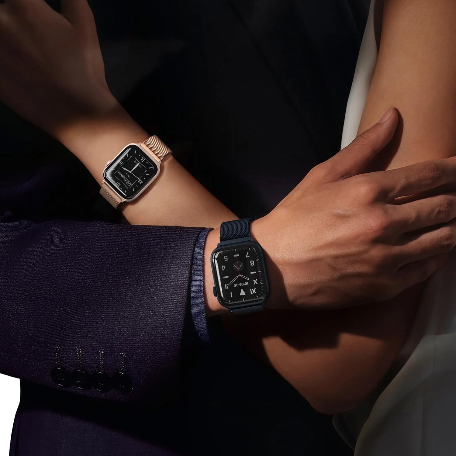 BELONGME Paquete de 3 correas de malla compatibles con Apple Watch de 1.496 pulgadas, 1.575 pulgadas, 1.614 pulgadas, 1.654 pulgadas, 1.732