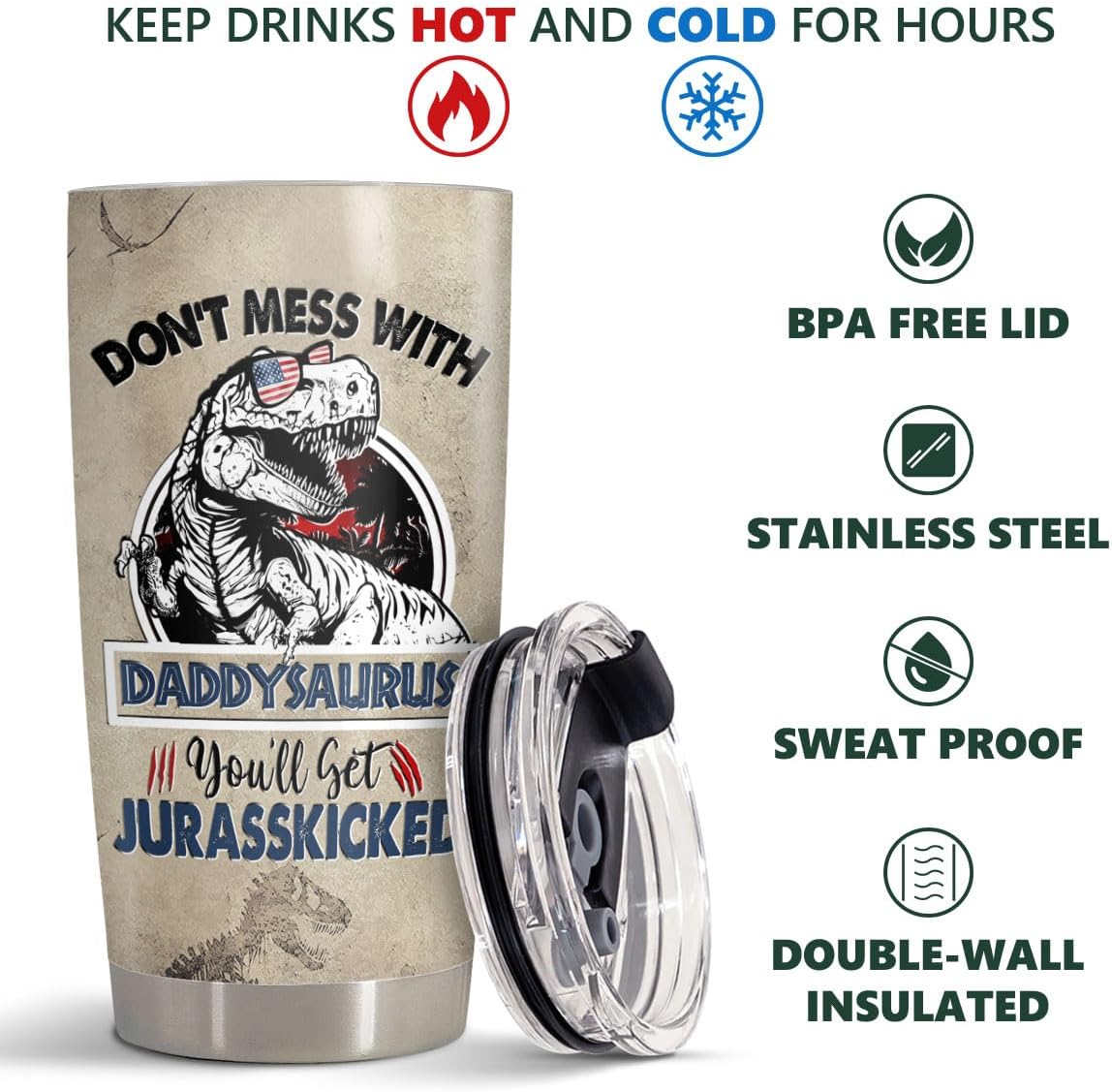 34HD Regalos para papá, vaso con tapa de acero inoxidable, taza de café de viaje para papá, taza para beber para papá, regalos del día del padre..