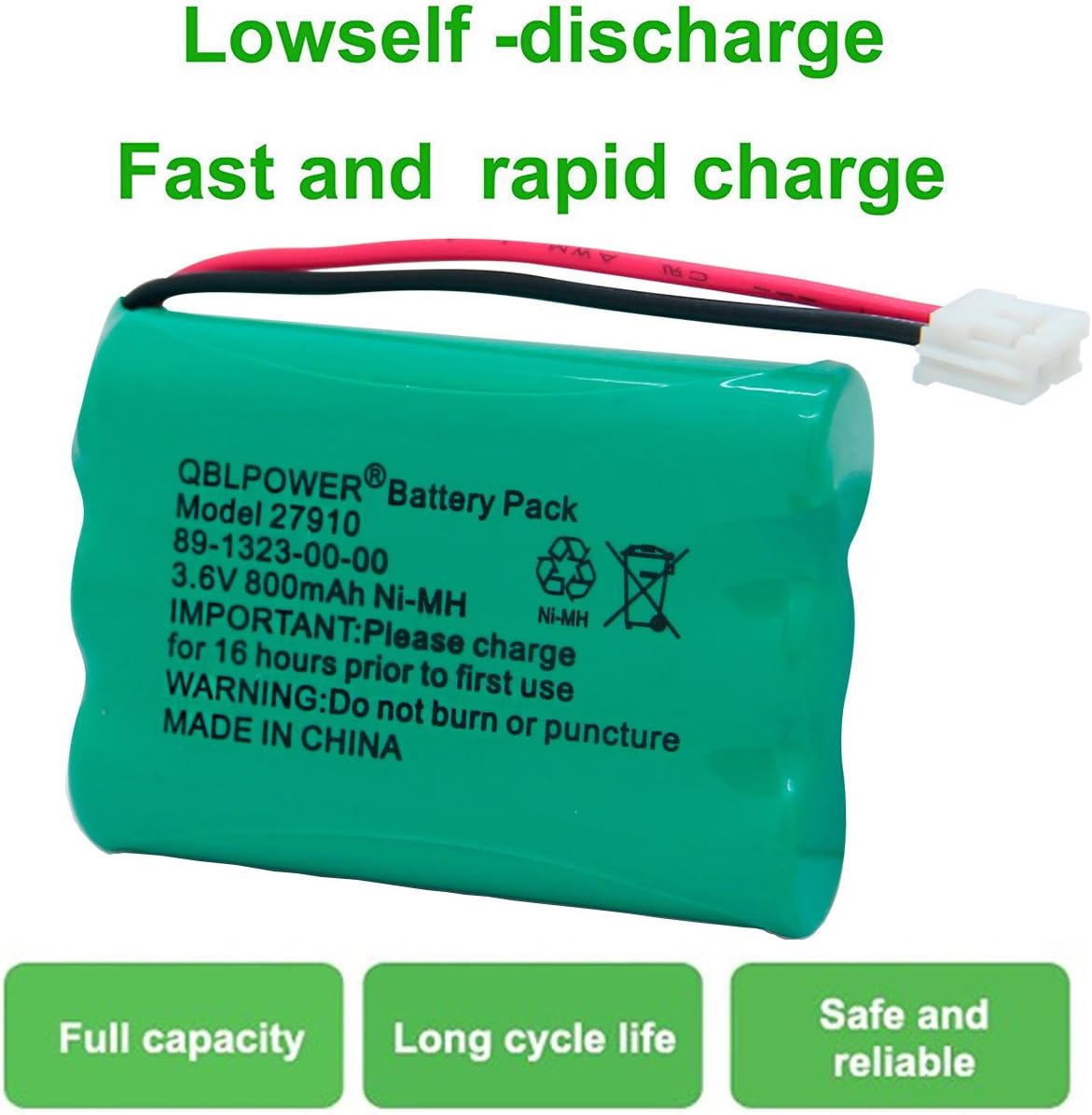 QBLPOWER 27910 Batería recargable para teléfono inalámbrico compatible con teléfonos inalámbricos 89-1323-00-00 E1112 E2801 TL72108 SD-7501 23-959