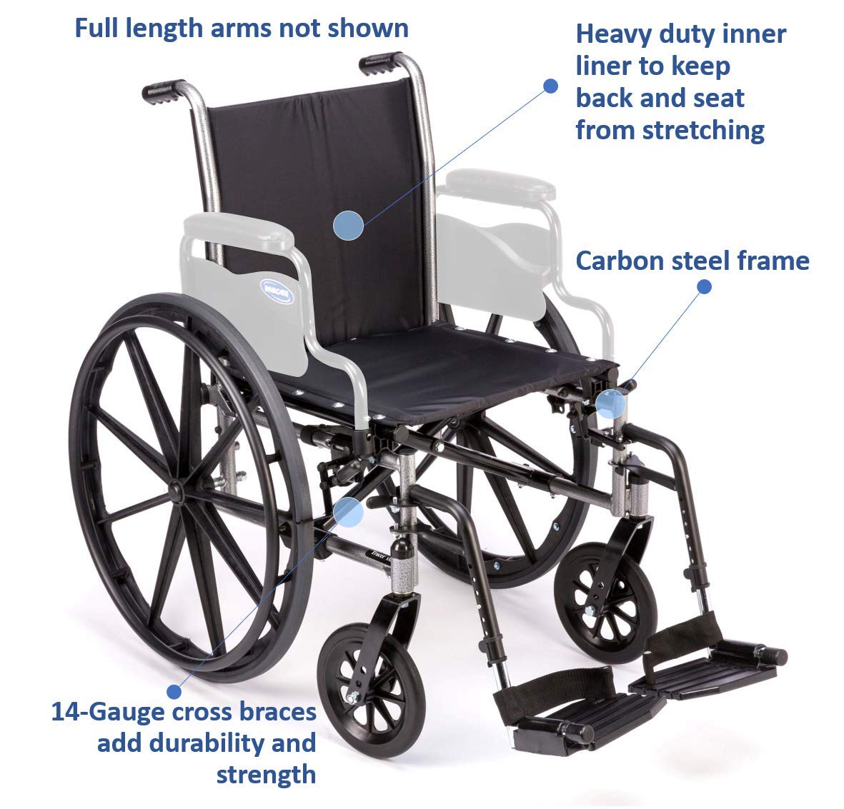 Invacare Series Tracer SX5 – Silla de ruedas plegable para adultos con asiento de 20 pulgadas de ancho y reposapiés y brazos completos