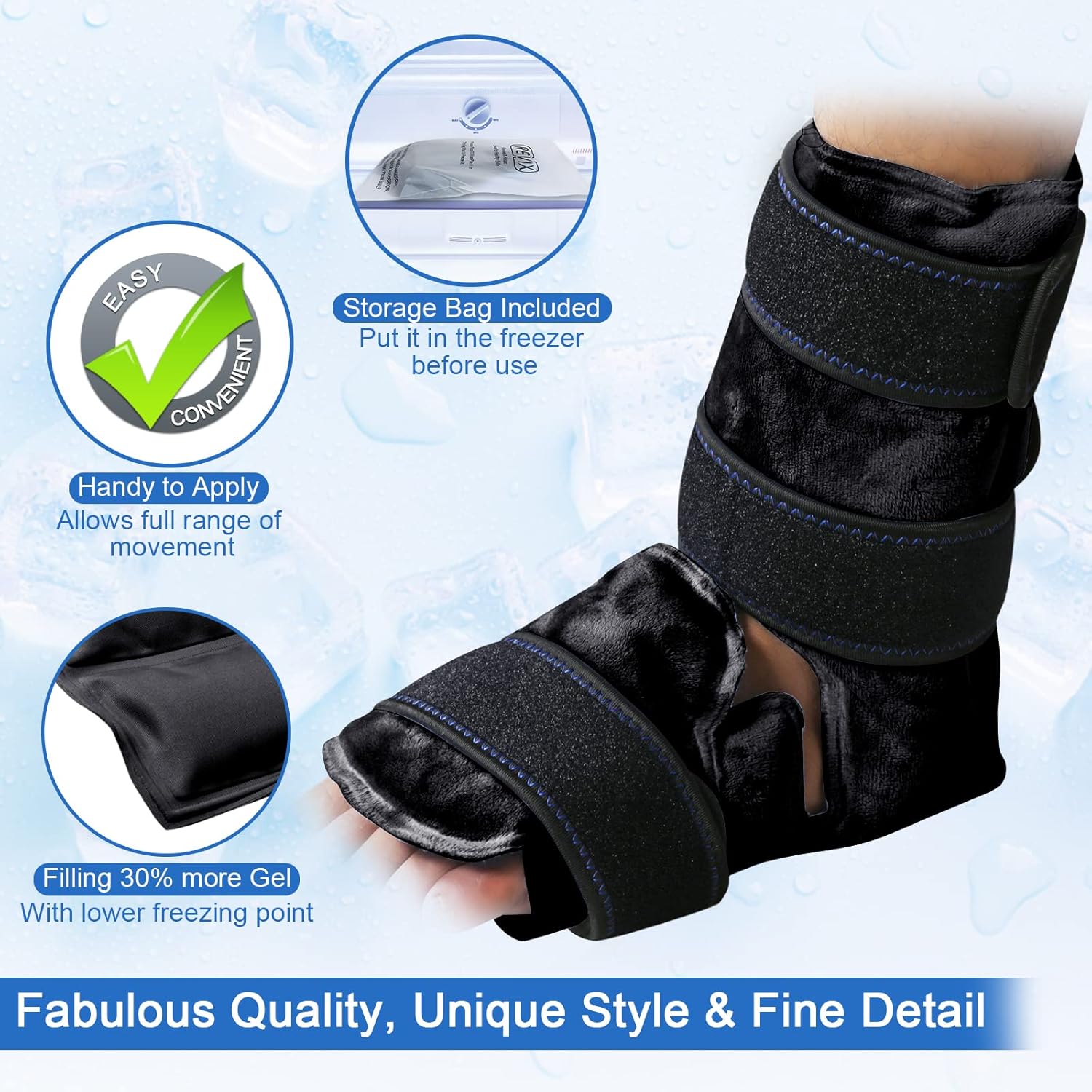 REVIX Bolsa de hielo para aliviar el dolor de tobillo y pies y envoltura de hielo de gel grande para piernas, cadera, muslo, rodilla y espinilla