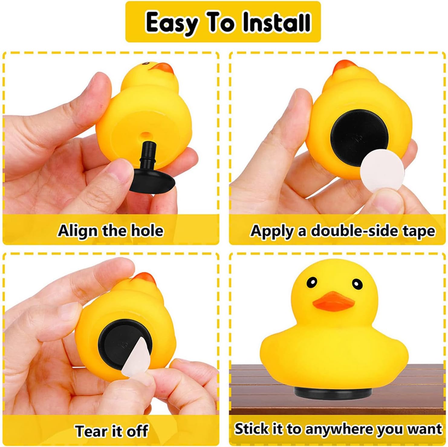 40 tapones de pato, soporte de pato de goma, soporte de pato de montaje fijo para patos, soporte para pato para Jeep Dash y pantalla fija, negro,