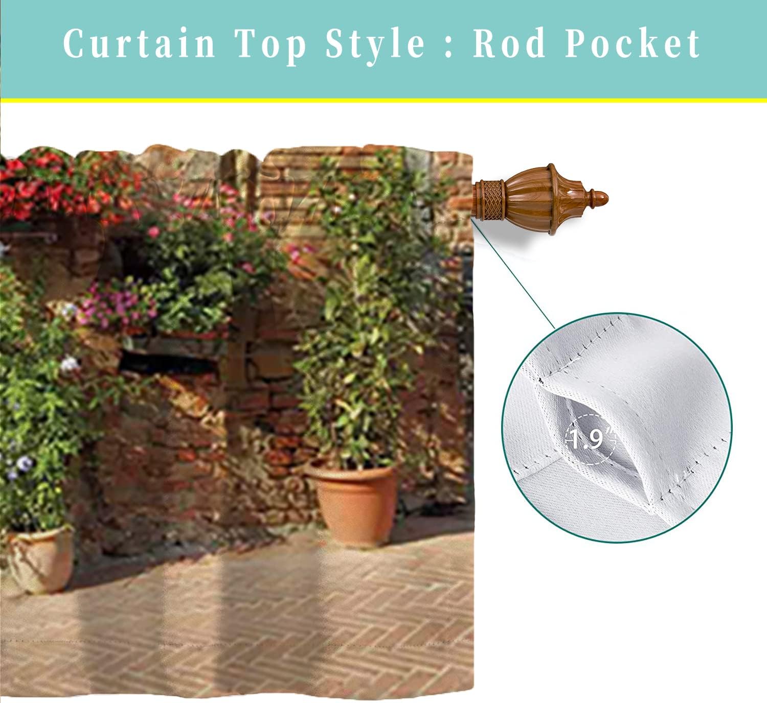 Cortina de cenefa de cocina, patrón toscano floral, bolsillo para cortinero de ventana, para ventanas, dormitorio, baño, 60 x 18 pulgadas, marrón