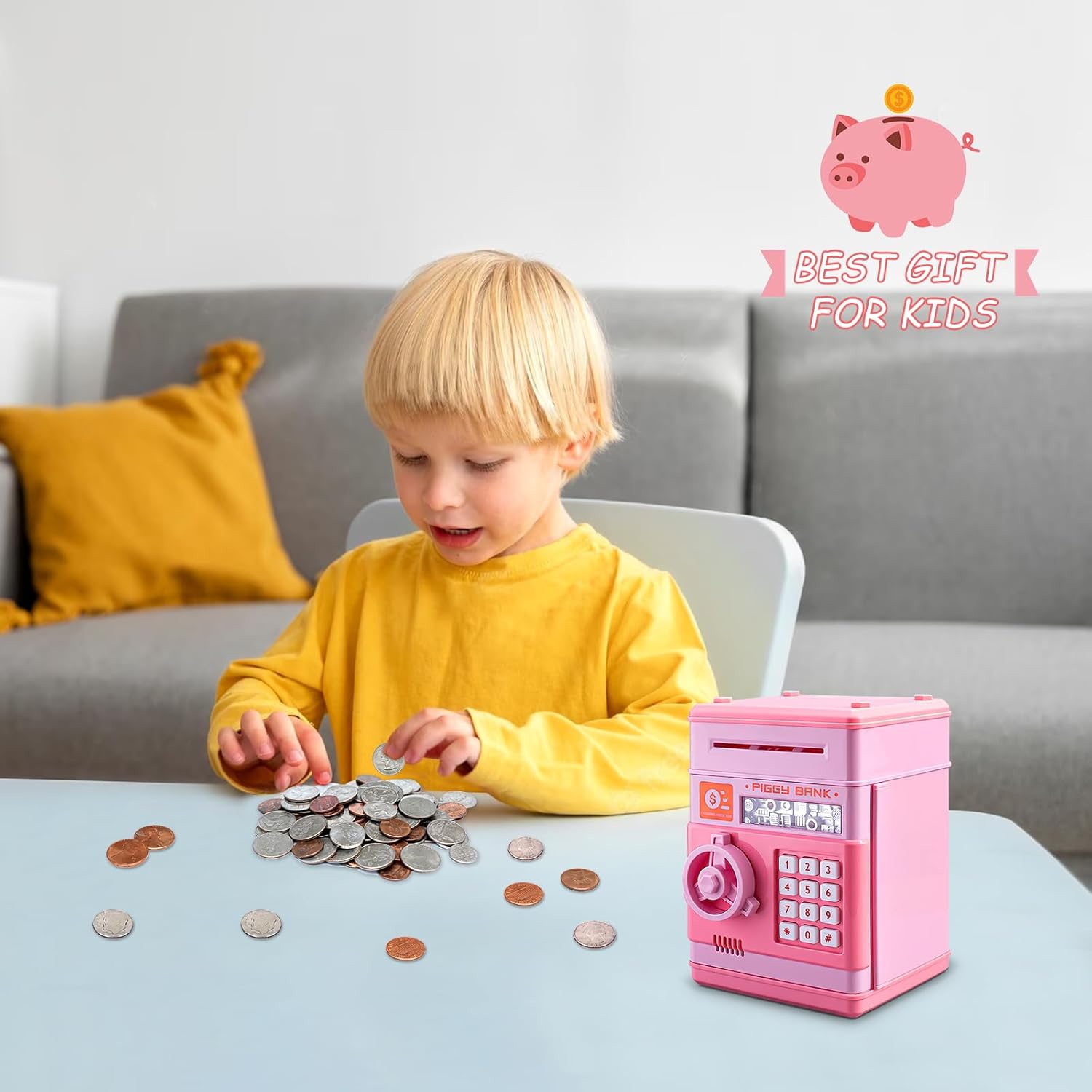Alcancía Boalord para niños y niñas, contraseña electrónica de cajero automático, alcancía, moneda, puede desplazarse automáticamente, caja de