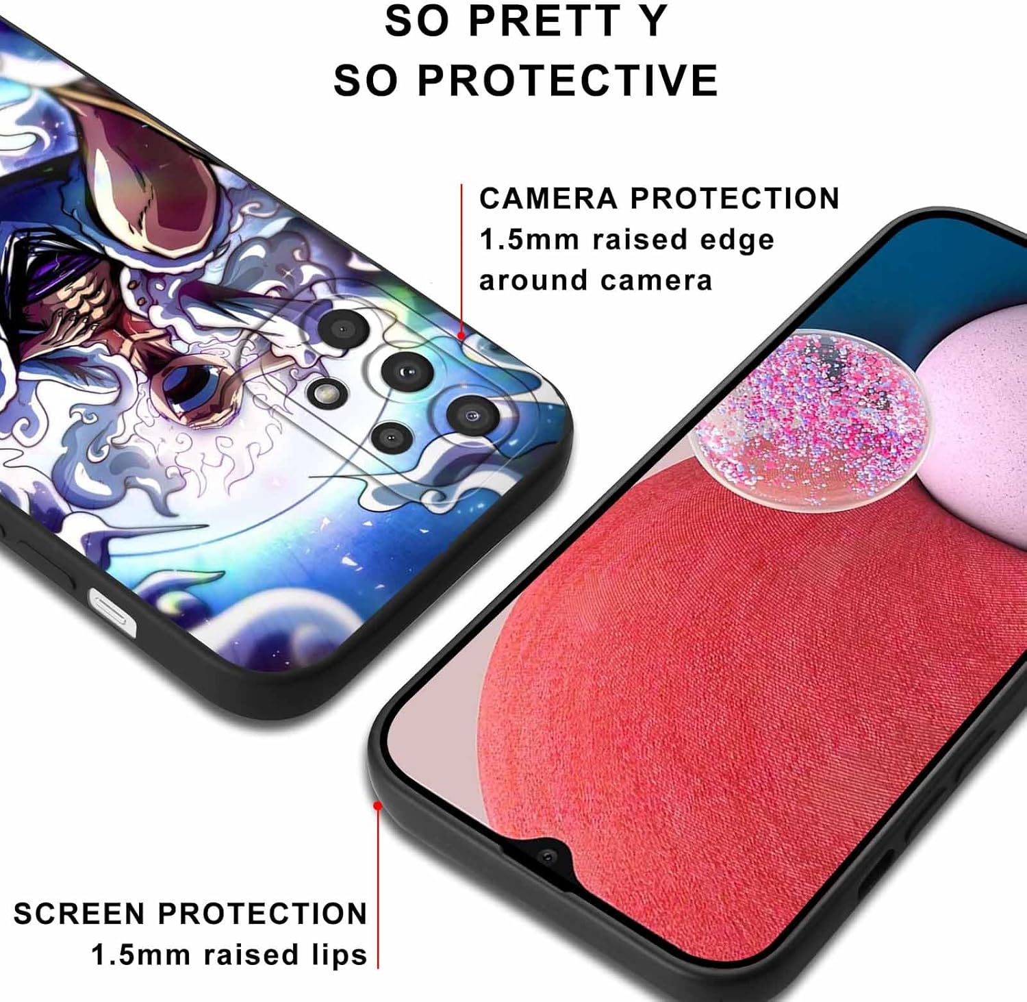 2 fundas de teléfono animé para Samsung Galaxy A13 4G de 6.6 pulgadas, fundas de estética con estampado de manga, diseño de dibujos animados de