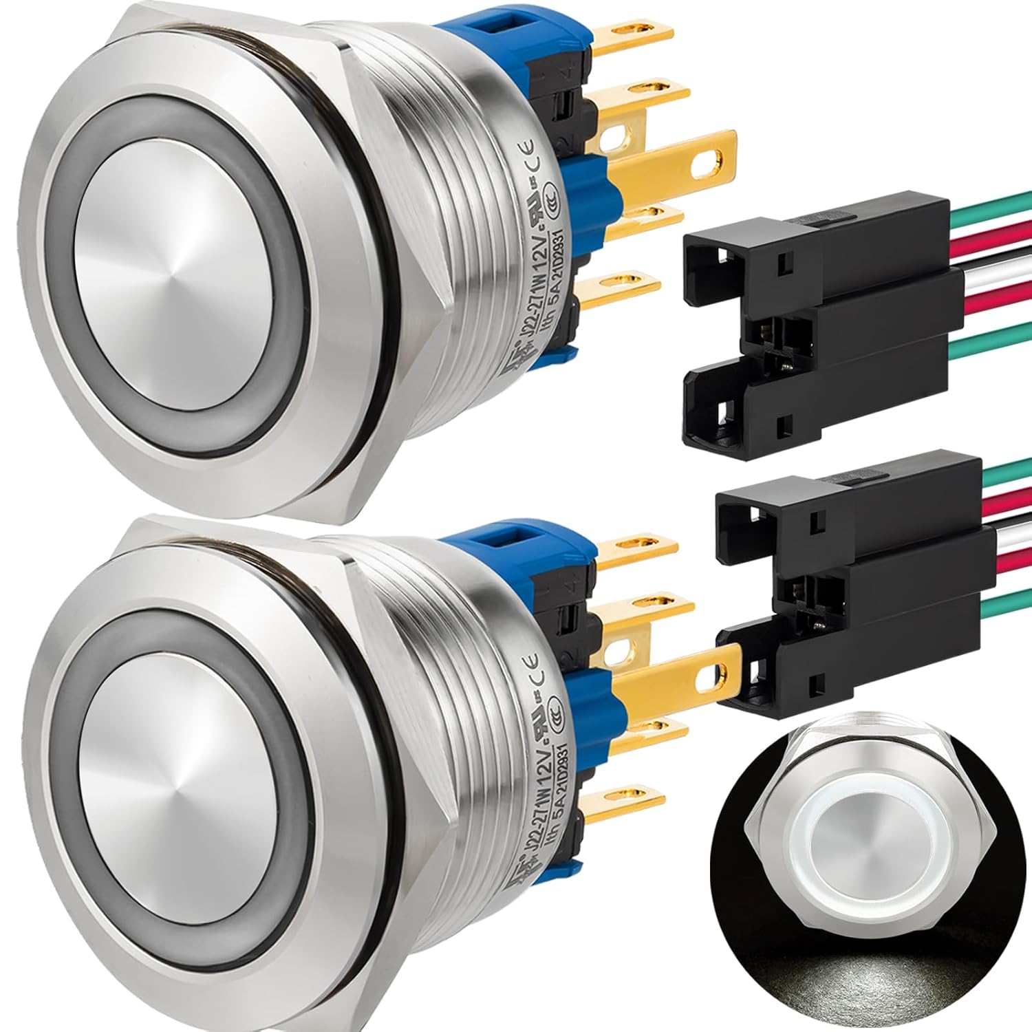 ZJWZJH Interruptor de botón impermeable de 0.866 in, momentáneo, 12 V, potencia 1NO 1NC SPDT, interruptores industriales de acero inoxidable con