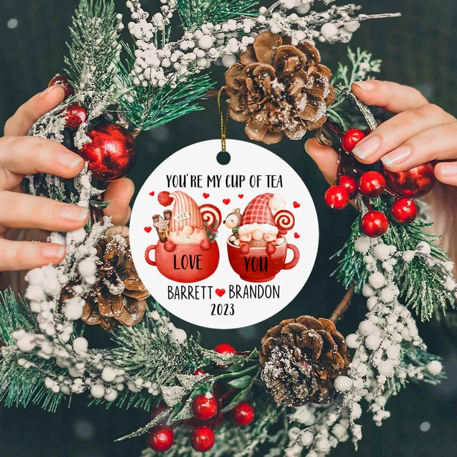 You’re My Cup of Tea Love You Navidad, decoración personalizada para árbol de Navidad para recién casados, regalos románticos para parejas, adorno