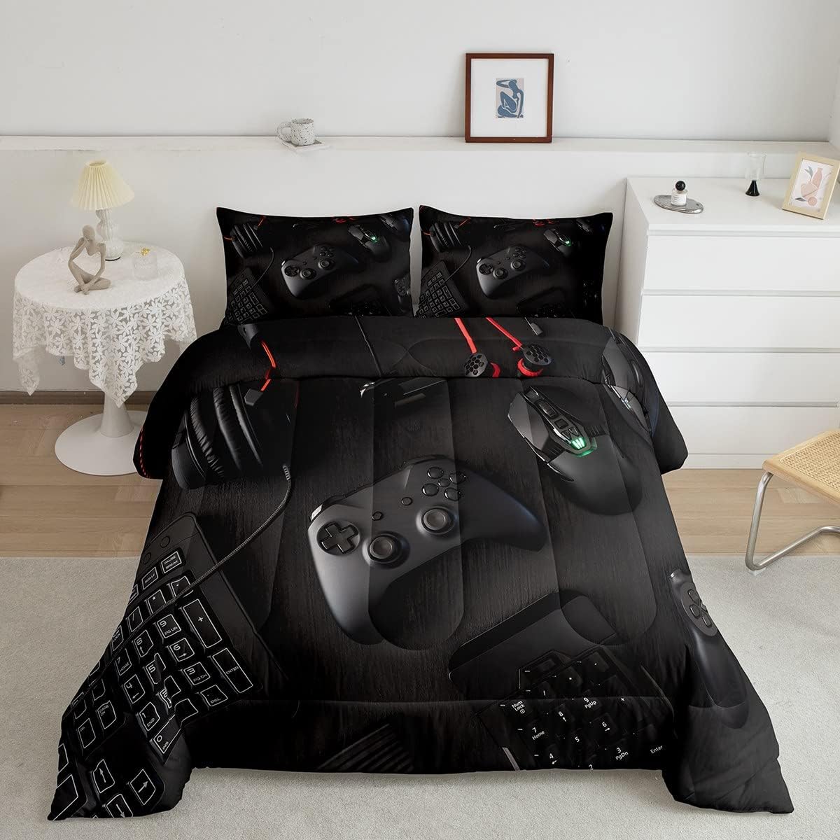 Edredón moderno con estampado de consola de videojuegos, juego de ropa de cama para niños y jóvenes, juego de ropa de cama de videojuegos con