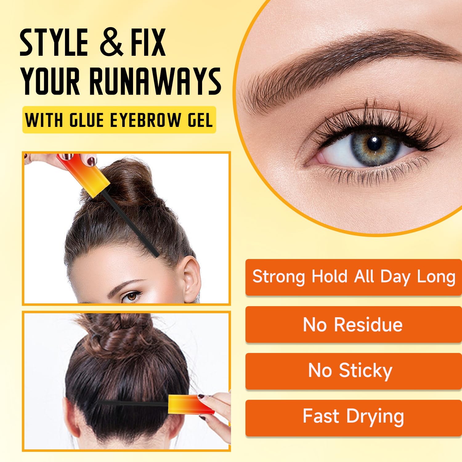 Gel para peinar cejas y bordes, gel de varita 2 en 1 para peinar cejas, sin residuos blancos, gel transparente para cejas no graso, 0.5 fl oz