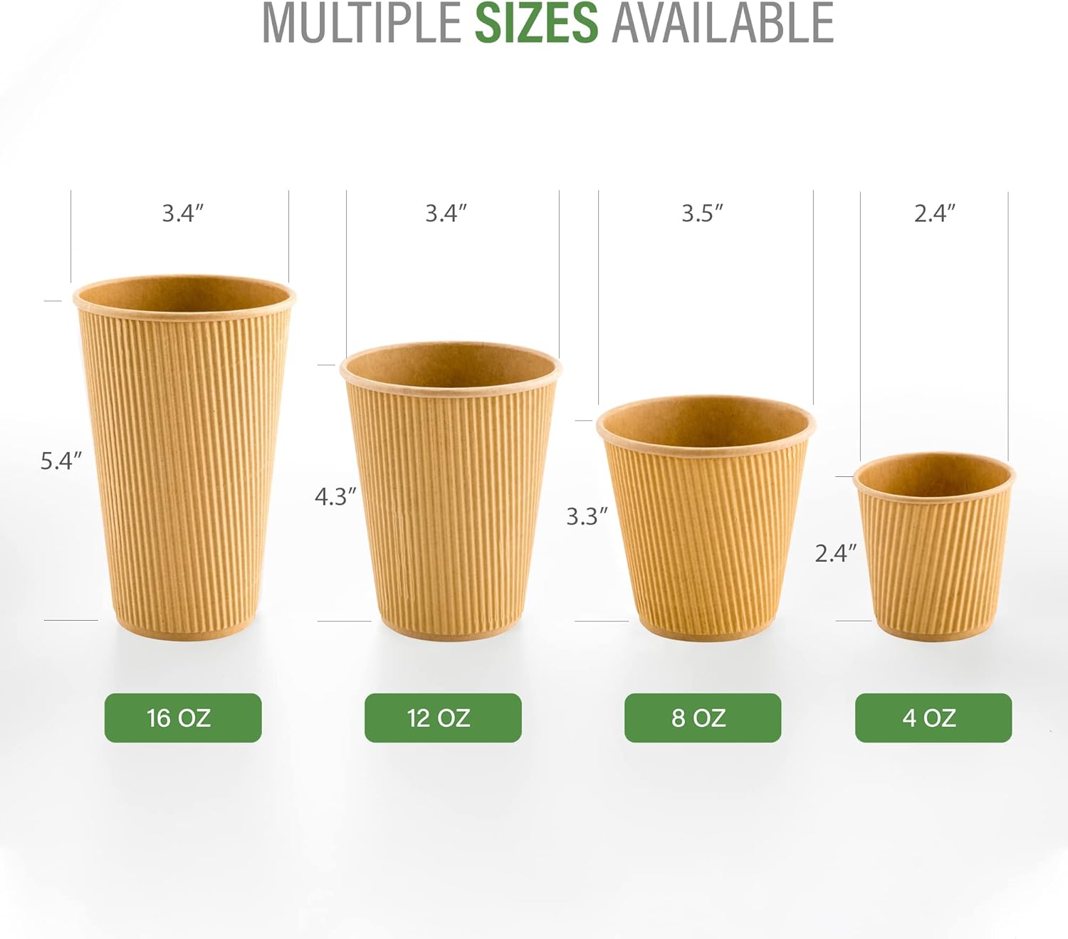 Vasos de café de papel aislado de pared corrugada, 4 oz , 4 onza, Kraft