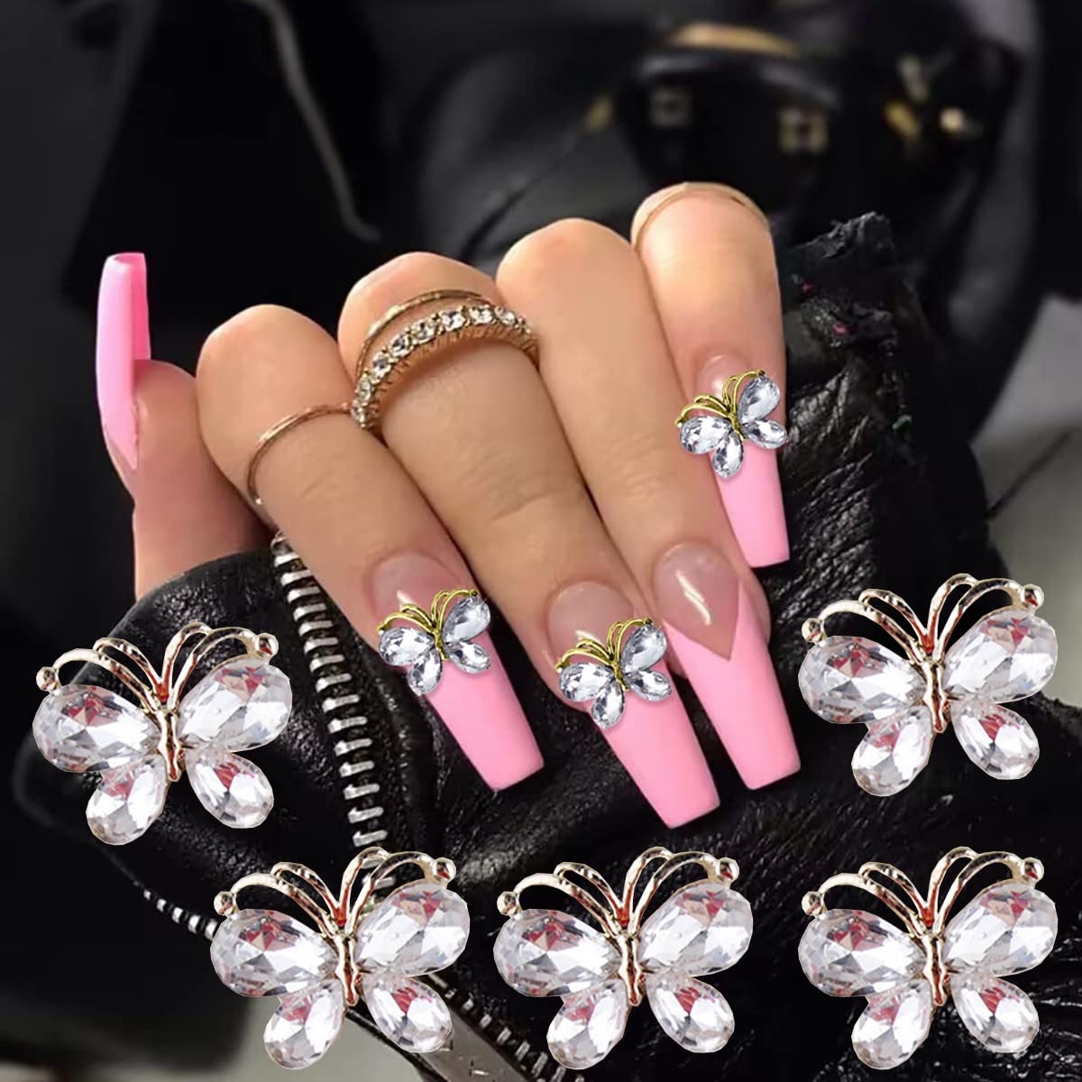 10 dijes de aleación 3D de mariposa para uñas, gemas de uñas, diamantes de imitación brillantes con forma de mariposas de cristal, accesorios para