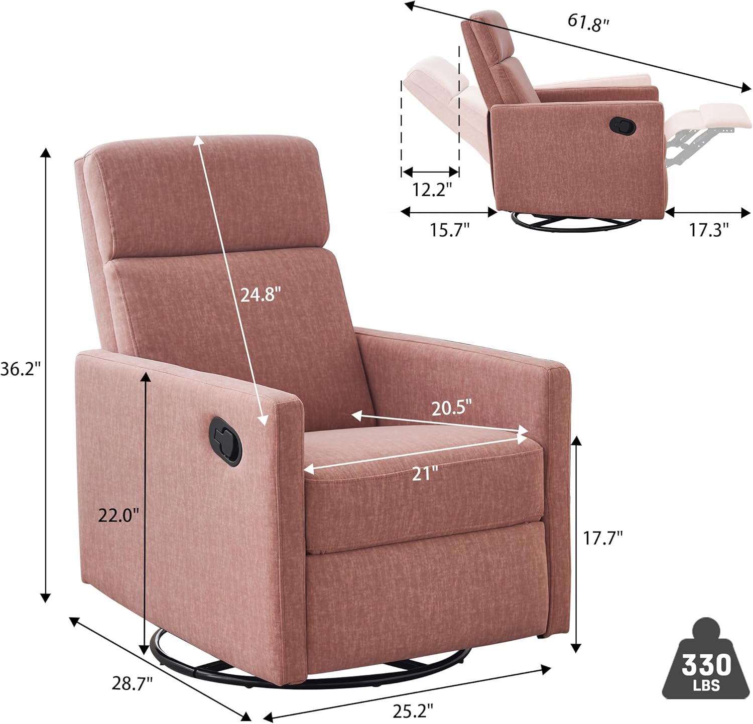 Ketaiyou Silla reclinable giratoria para adultos, silla mecedora para cuarto de bebé, silla mecedora para sala de estar, sillón reclinable de tela