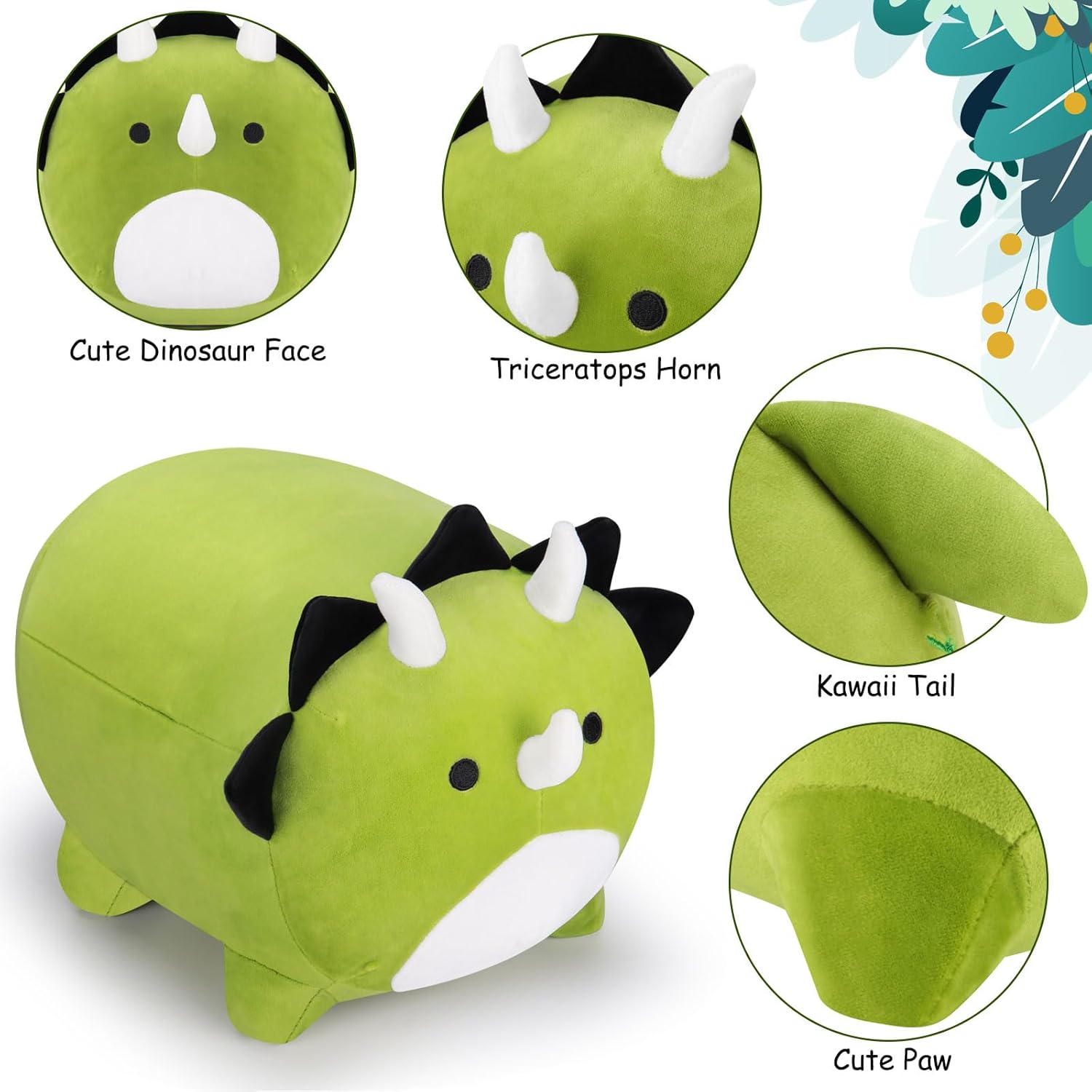 Auspicious beginning Peluche de dinosaurio, 16 dinosaurios de peluche, lindos dinosaurios verdes, almohada de felpa de dragón suave, almohadas de