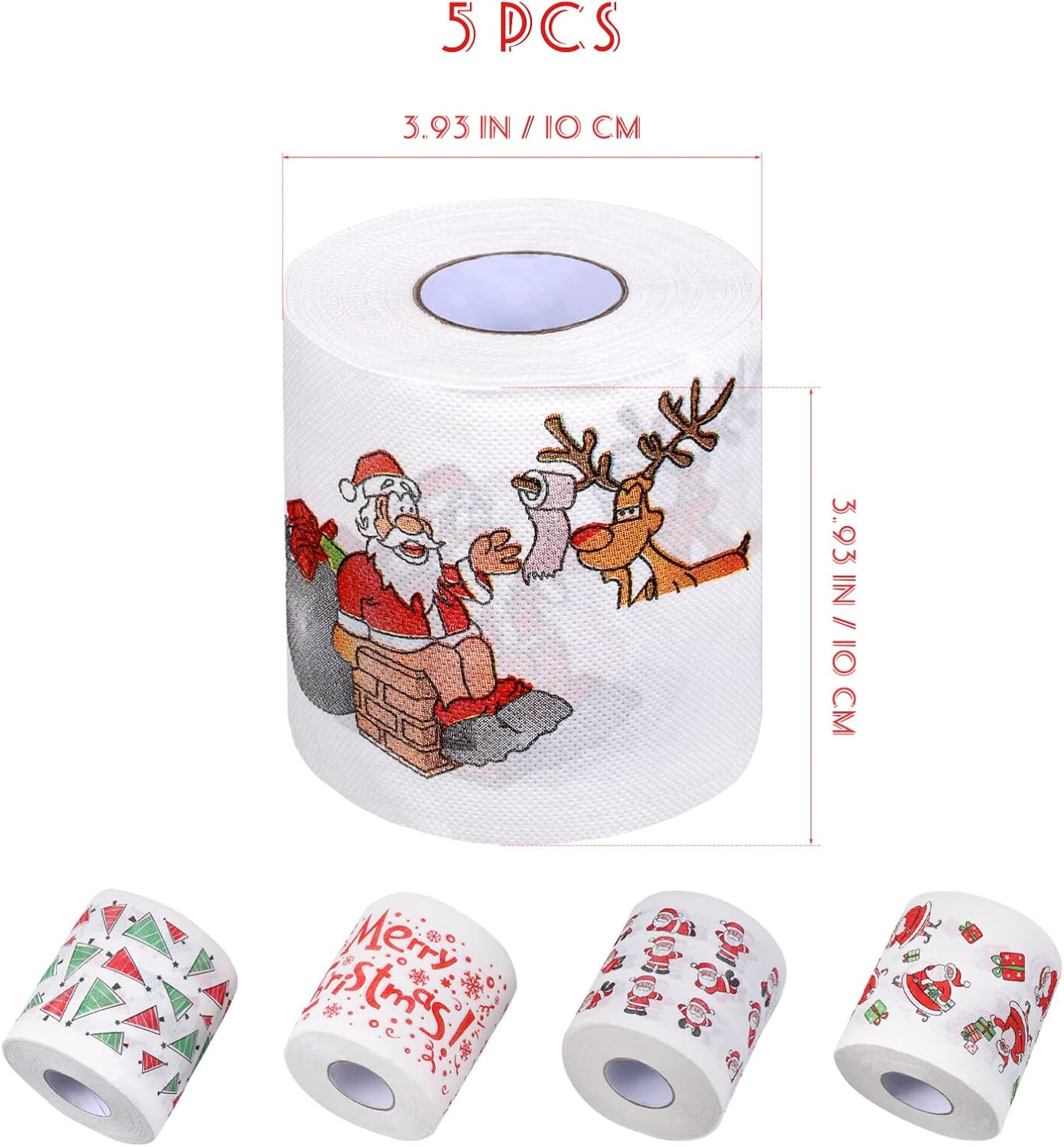 MAGICLULU Rollo de papel higiénico de Navidad, 5 unidades, decoraciones navideñas, papel higiénico divertido para baño de Navidad