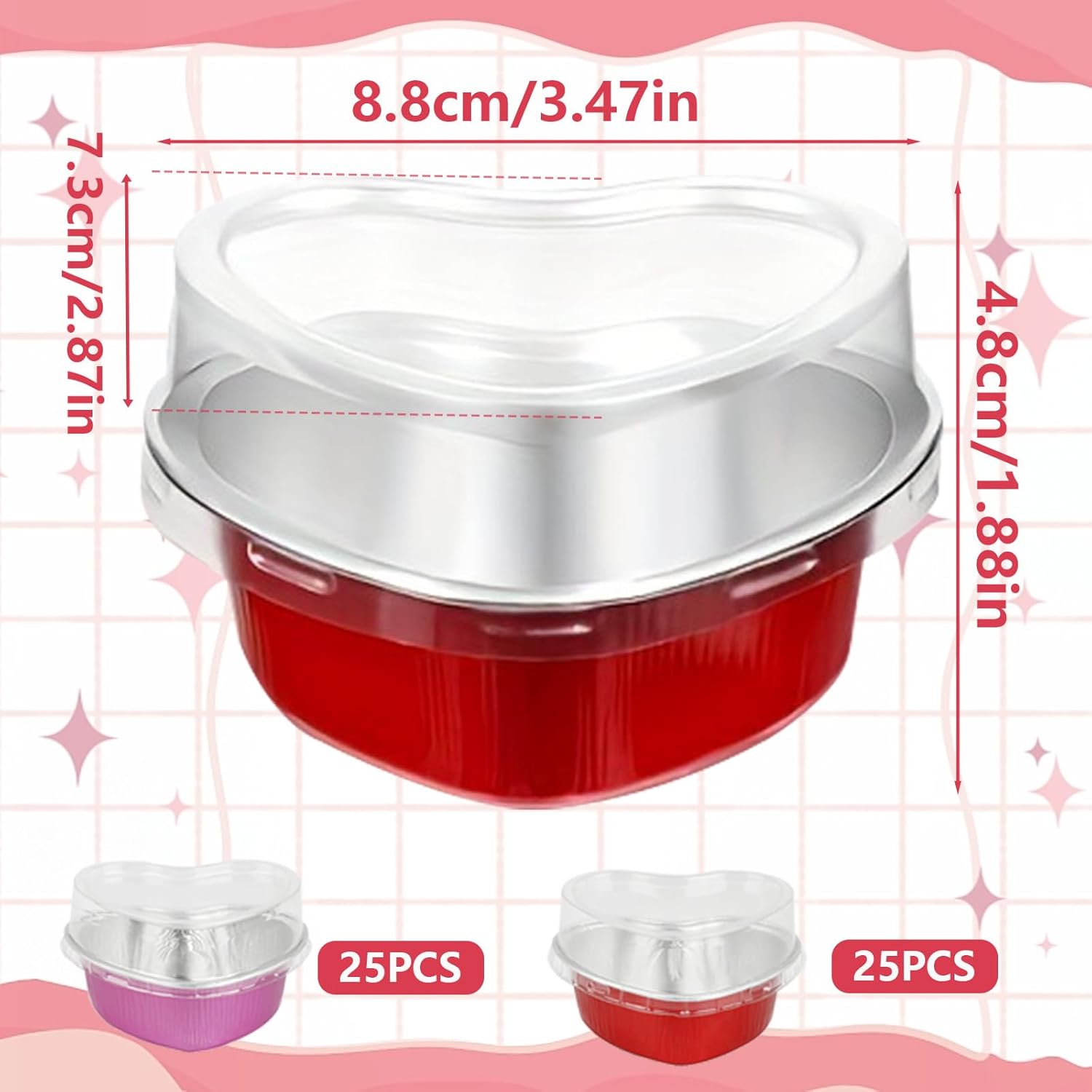 50 moldes para pasteles en forma de corazón, mini tazas de aluminio para cupcakes, 3.5 onzas líquidas, molde de papel de aluminio para pasteles con