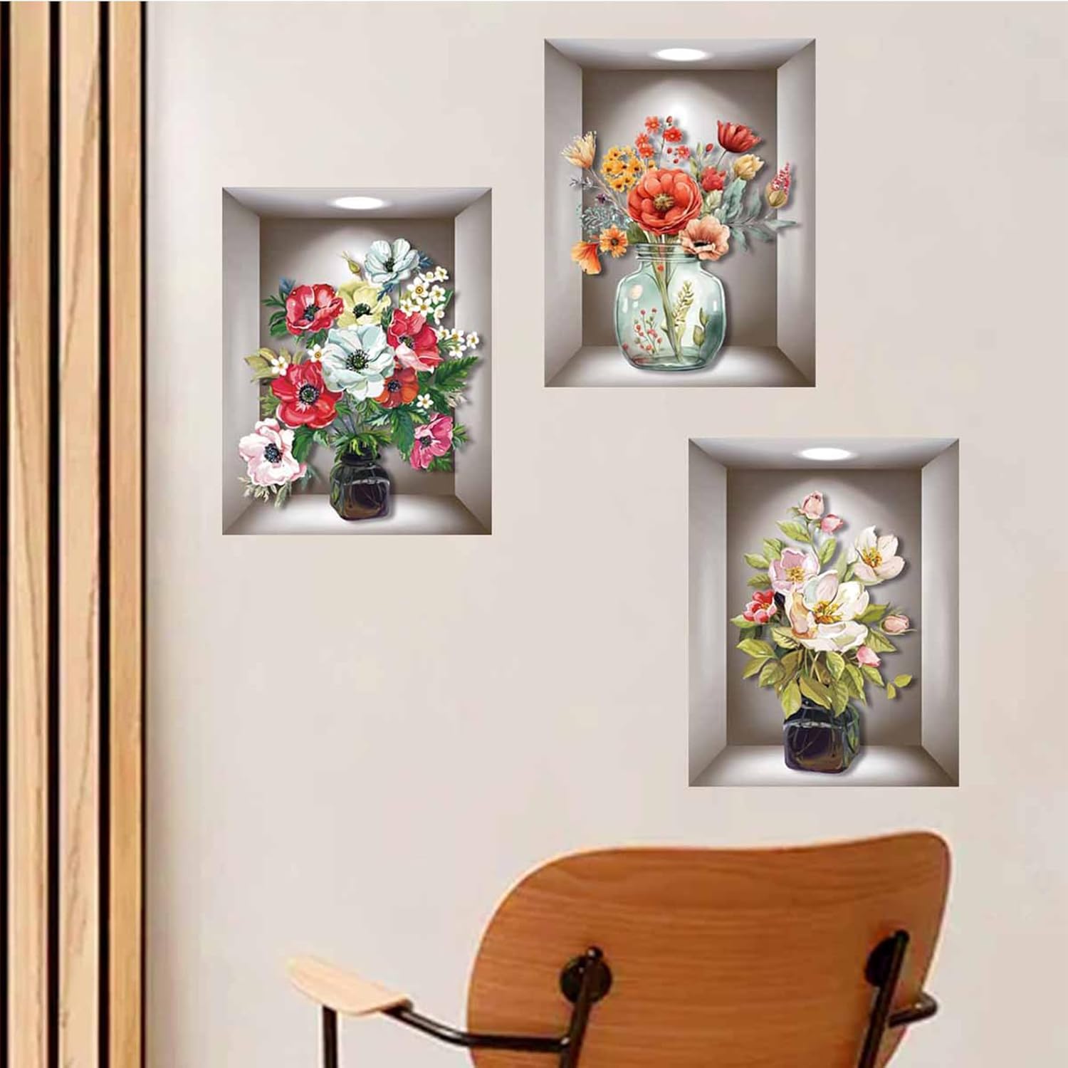 Pegatinas de pared para jarrón de simulación, para ventana, despegar y pegar, vinilo 3D, calcomanías de pared extraíbles para bricolaje con fondo