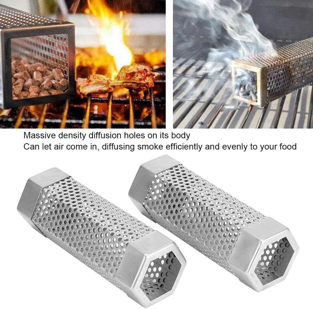 GOTOTOP Tubo de ahumador de pellets, 2 piezas, tubo de ahumador para parrilla, tubo de malla, tubo de humo, tubo de pellets de acero inoxidable de 6