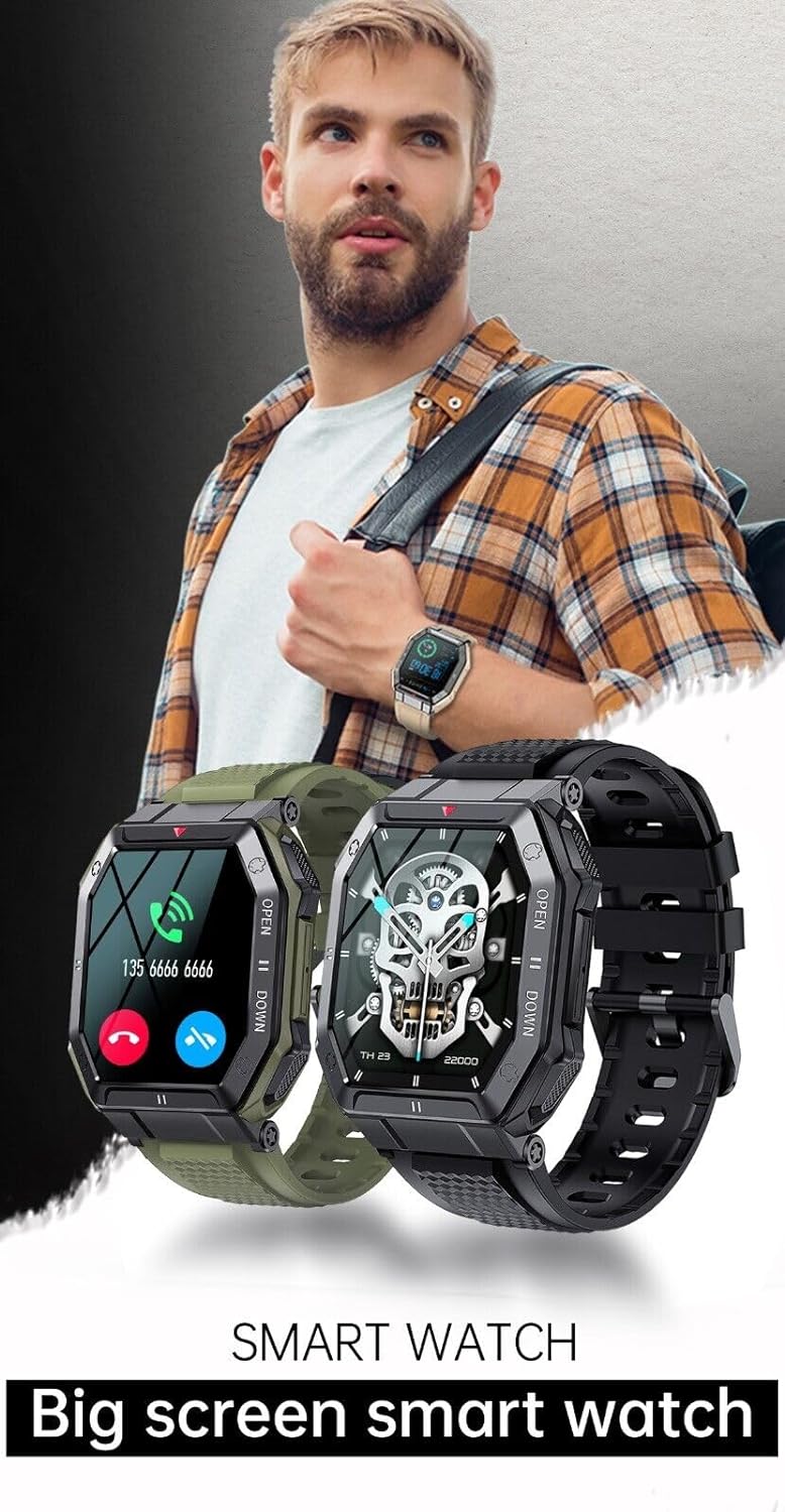 Reloj inteligente militar para iPhone 13 Pro para hombres (respuestahacer llamadas), reloj inteligente táctico HD de 1.85 pulgadas, resistente reloj