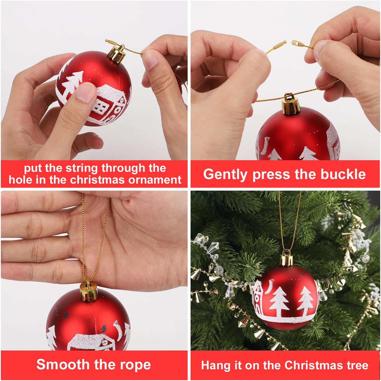 200 cuerdas para colgar adornos navideños, cuerdas a presión para adornos de árbol de Navidad, ganchos para colgar en el árbol de Navidad,
