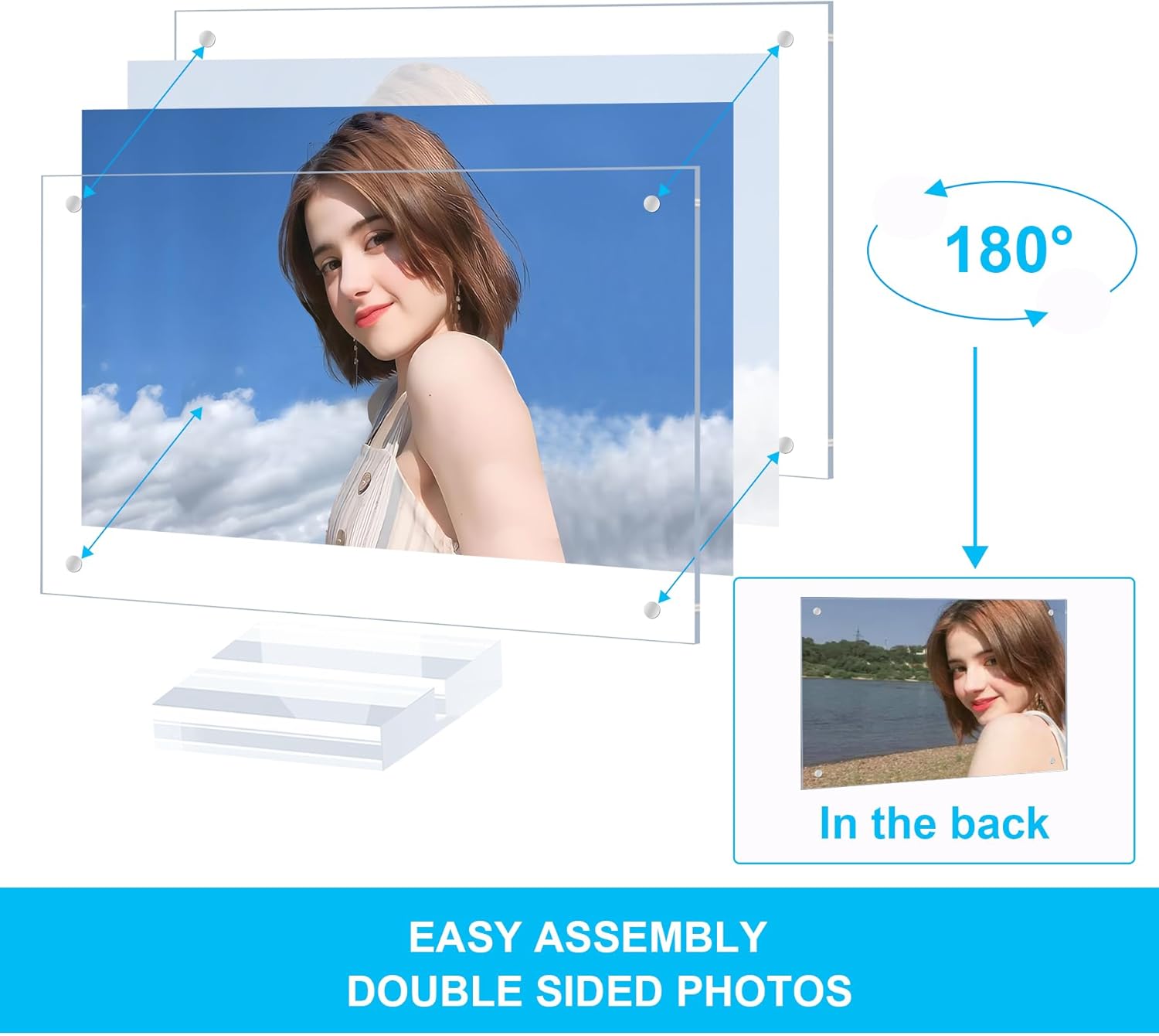 JUOIFIP Paquete de 3 marcos de fotos de acrílico transparente de 4 x 6 pulgadas, marcos magnéticos con caja de regalo, marcos de fotos acrílicos de