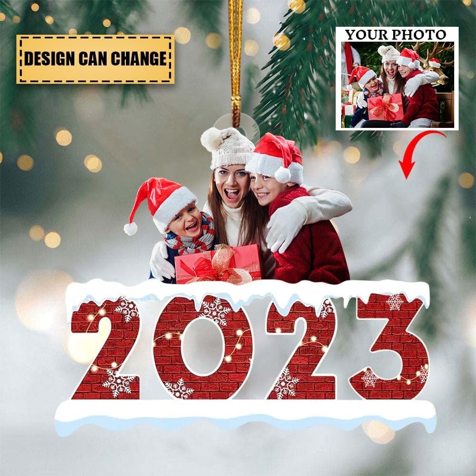Adorno acrílico con foto personalizada, para miembro de la familia, mamá, papá, feliz Navidad 2023, adorno fotográfico, adorno de foto de Navidad